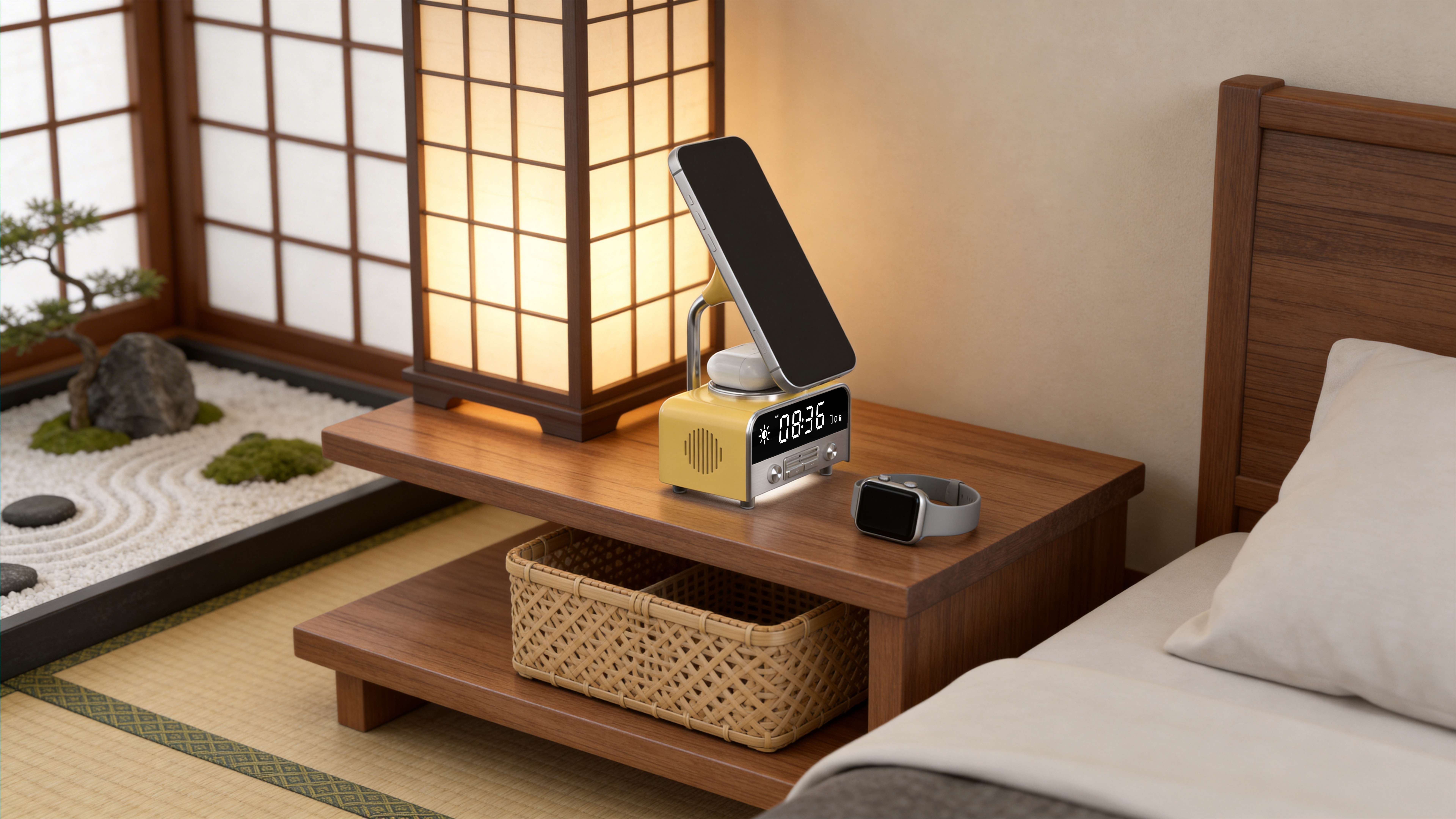 Product design, 3C digital, phonograph, wireless charge all-in-one，