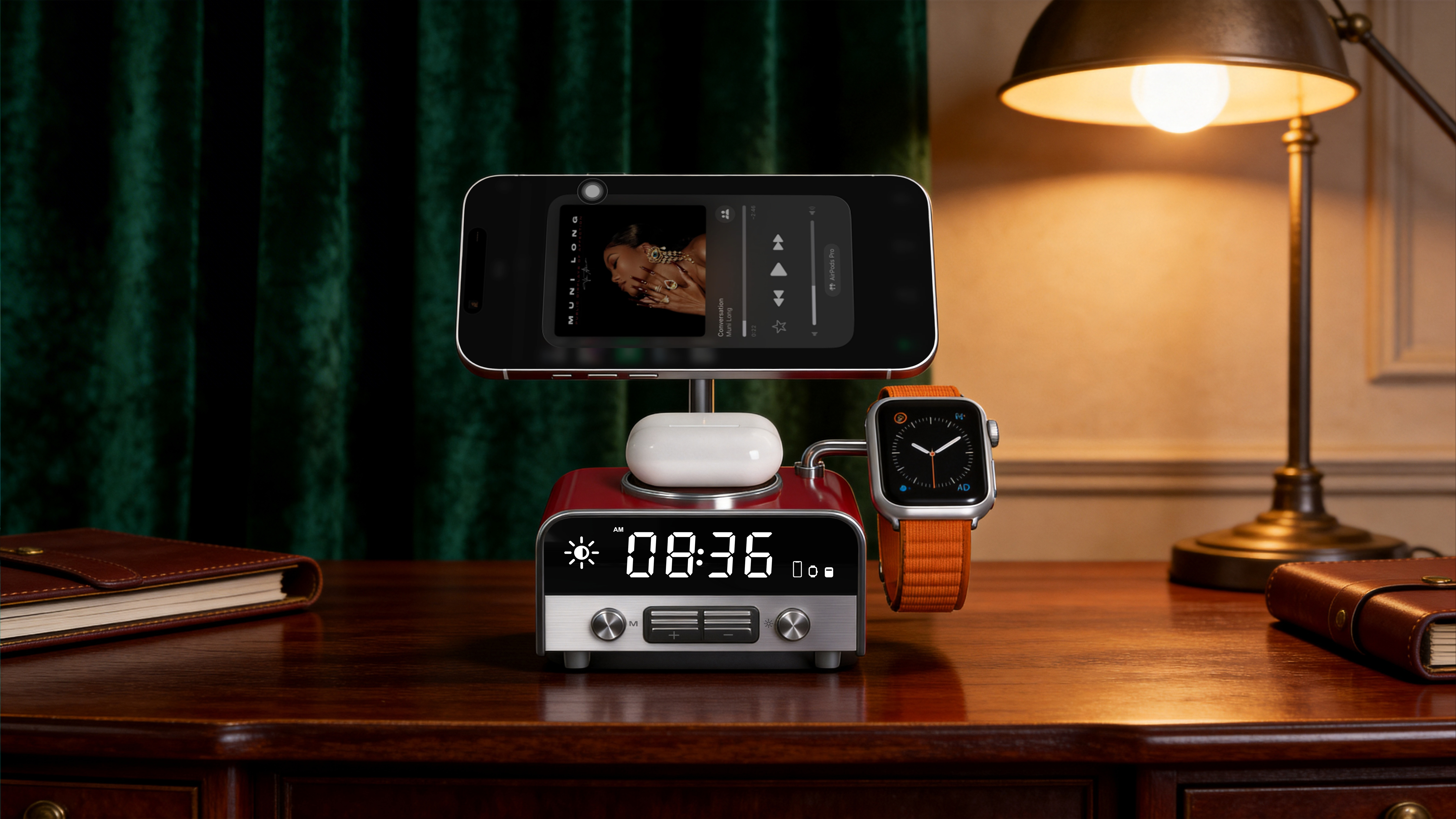 Product design, 3C digital, phonograph, wireless charge all-in-one，