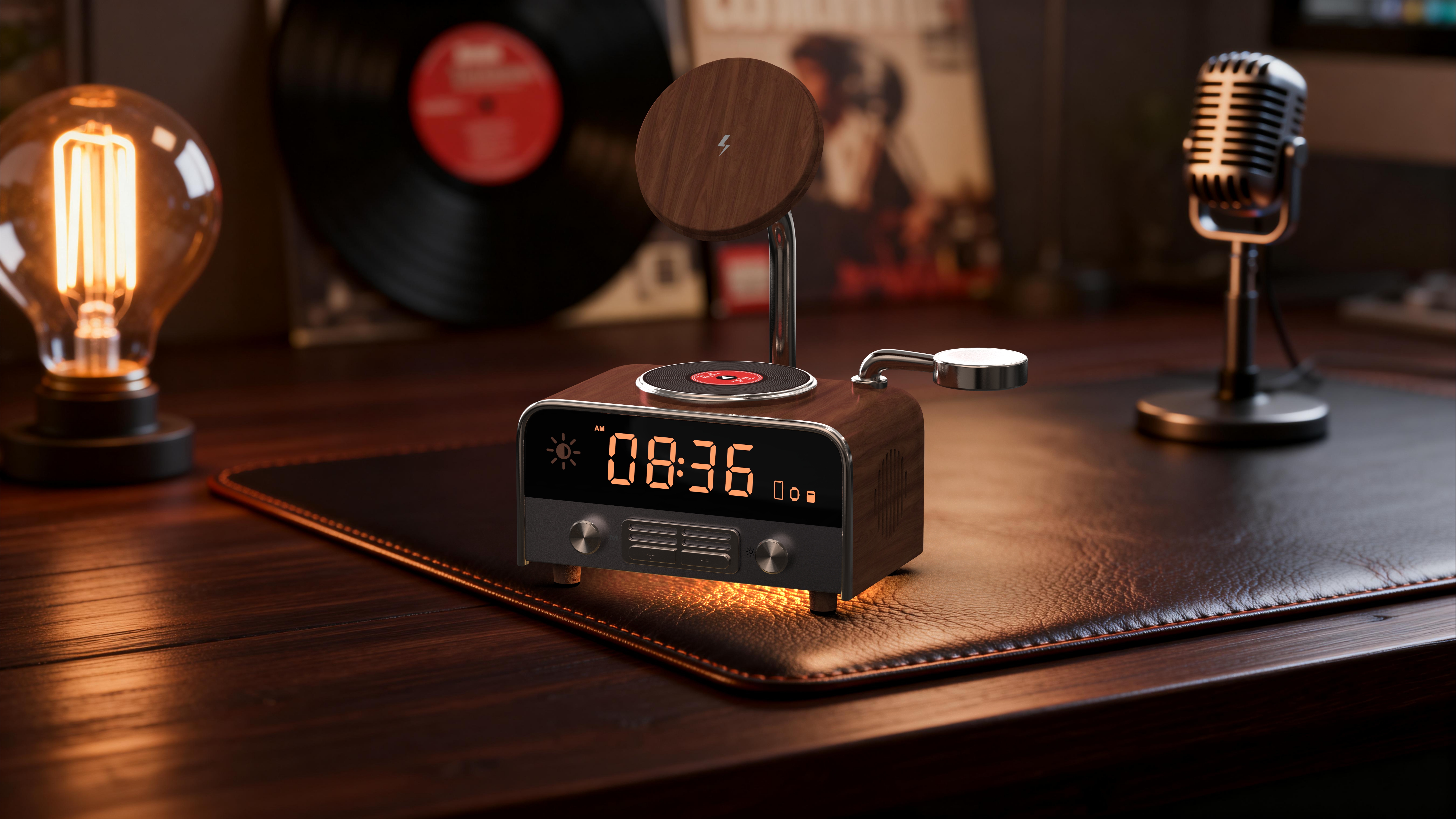 Product design, 3C digital, phonograph, wireless charge all-in-one，