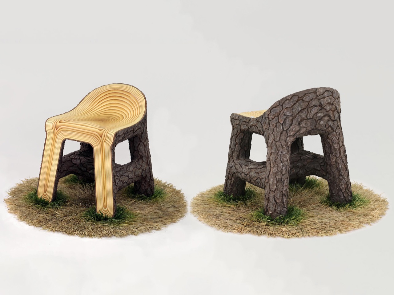 Sculpture of wooden chair，Handicraft art，illusion device，furniture design ，