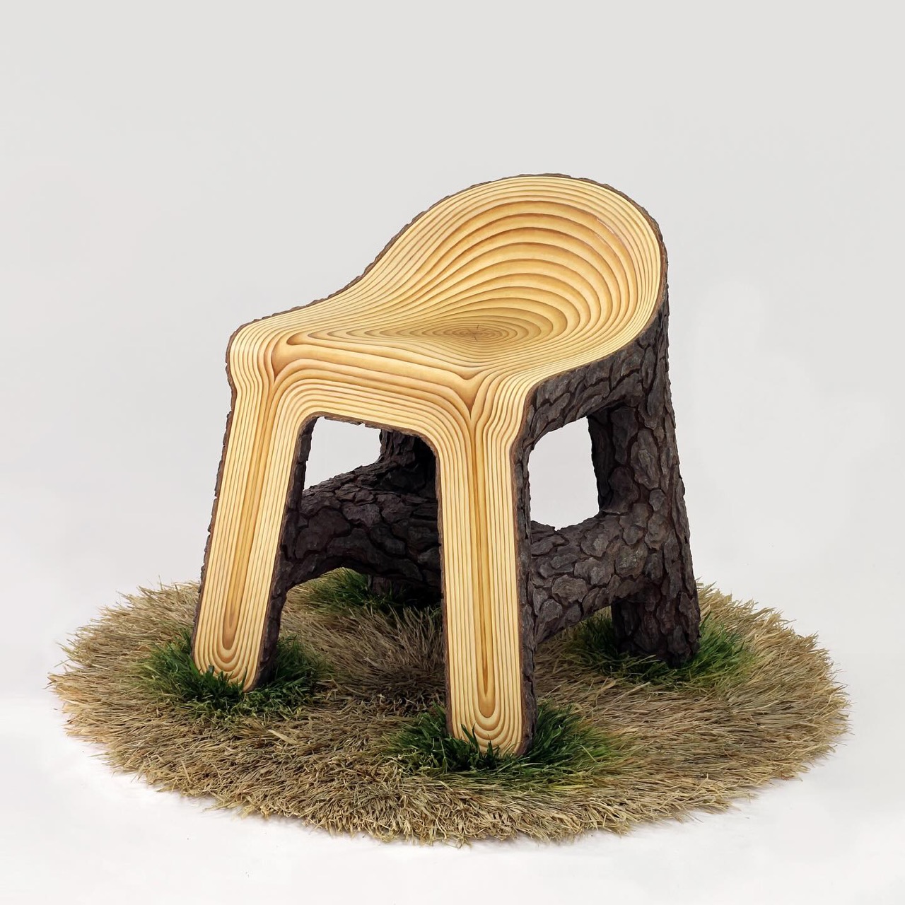 Sculpture of wooden chair，Handicraft art，illusion device，furniture design ，