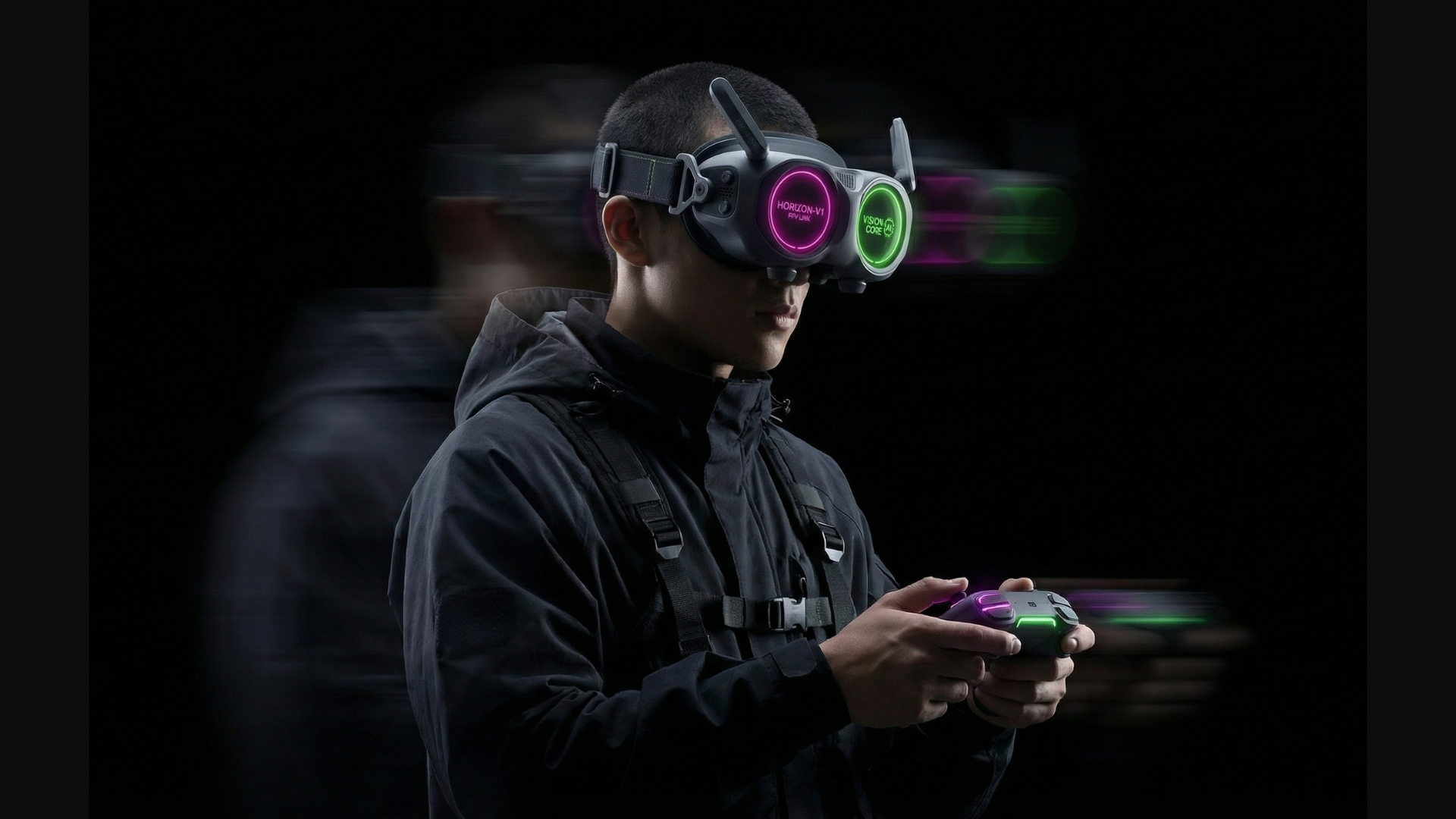 Drone, motorcycle, off-road, holographic,，