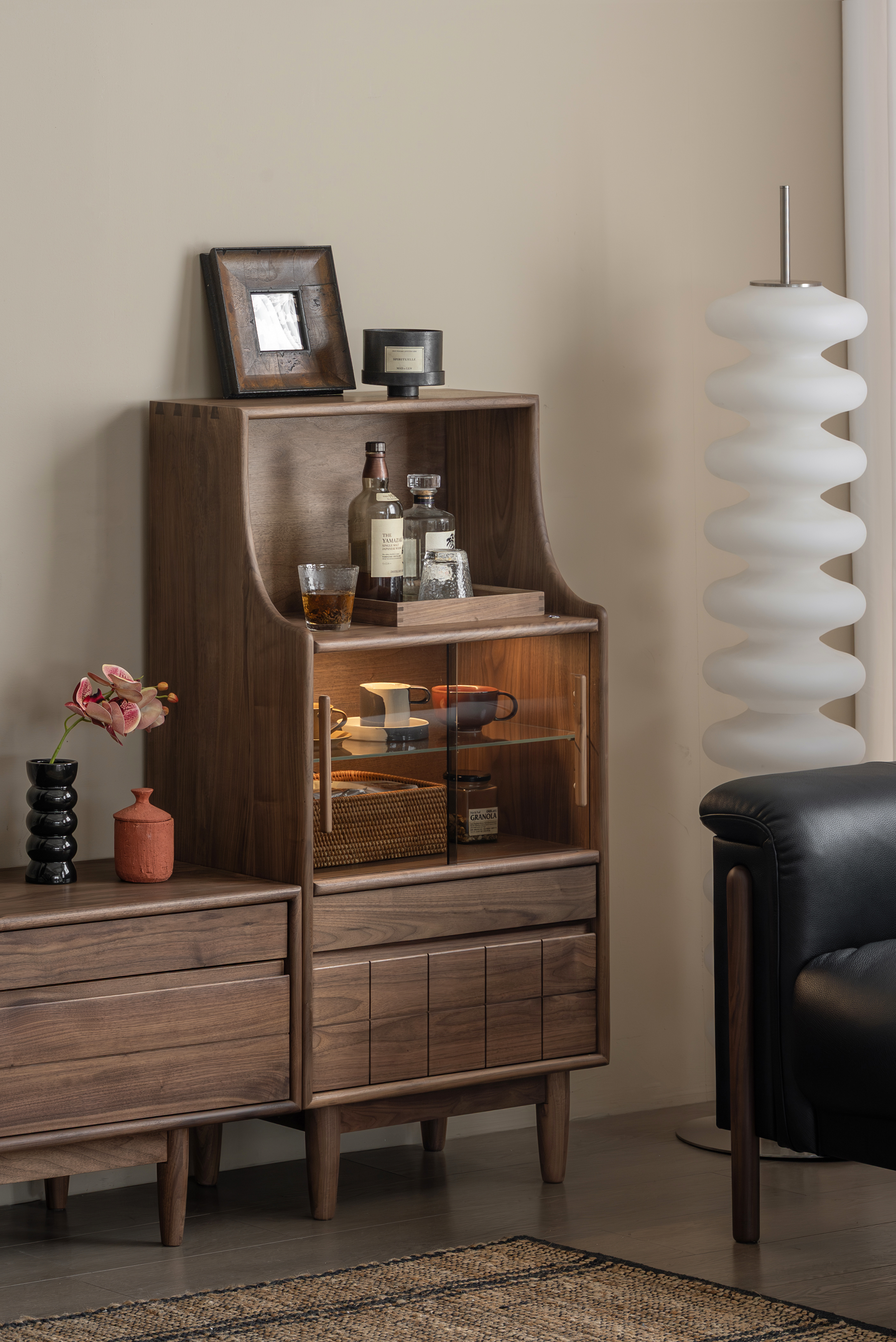 Original design，furniture design ，Residential Furniture，Solid wood furniture，Black walnut furniture，Side cabinet，