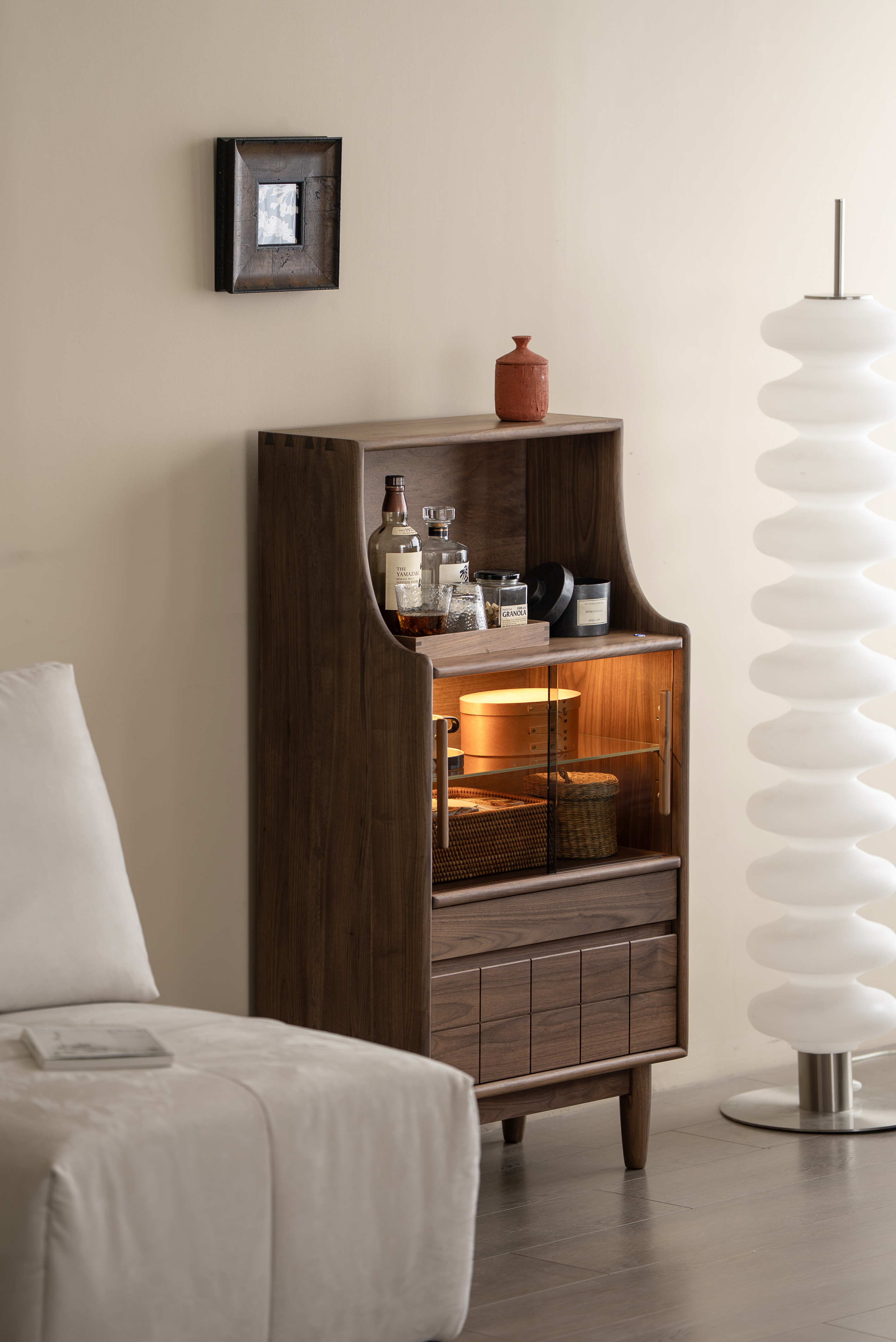 Original design，furniture design ，Residential Furniture，Solid wood furniture，Black walnut furniture，Side cabinet，