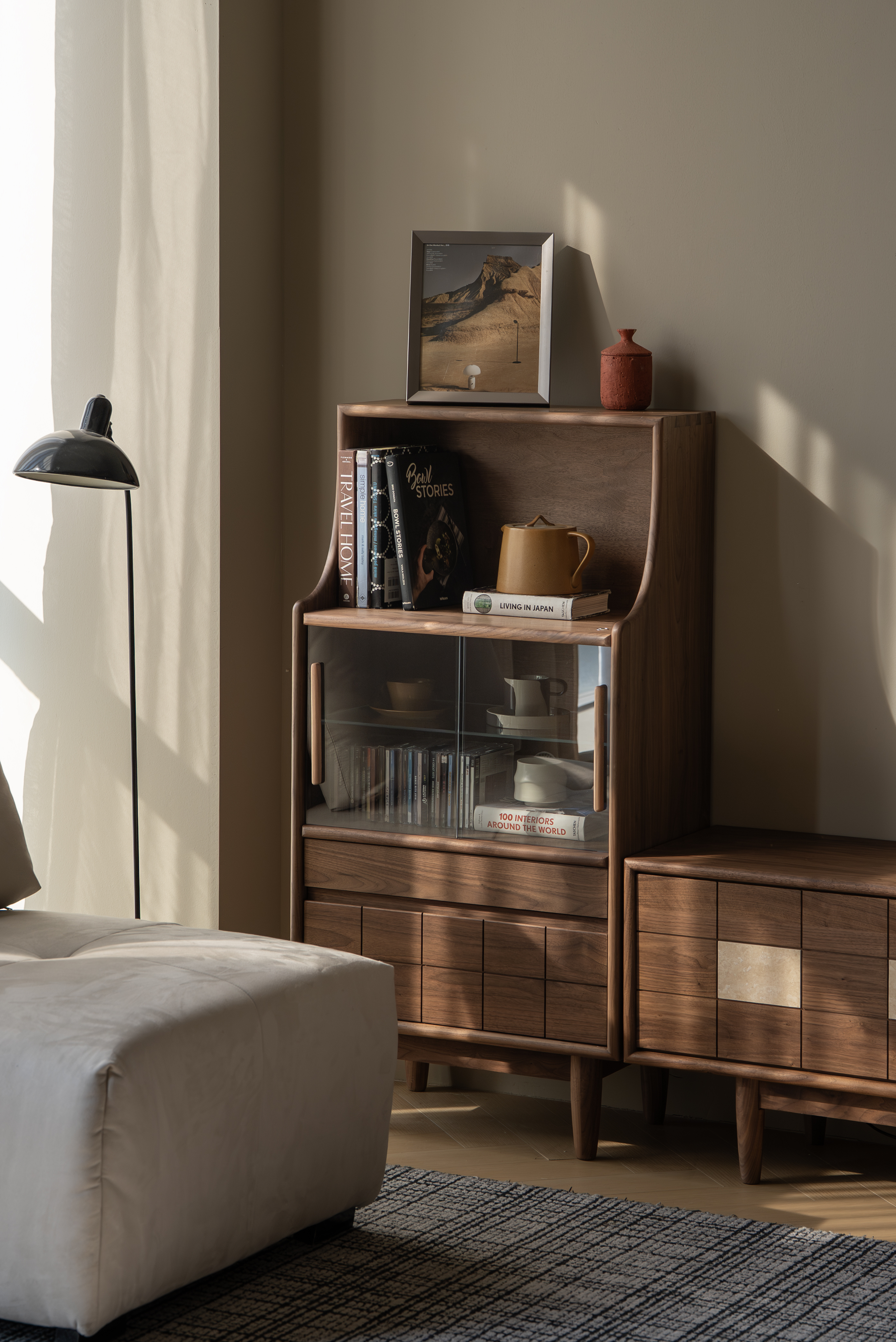 Original design，furniture design ，Residential Furniture，Solid wood furniture，Black walnut furniture，Side cabinet，