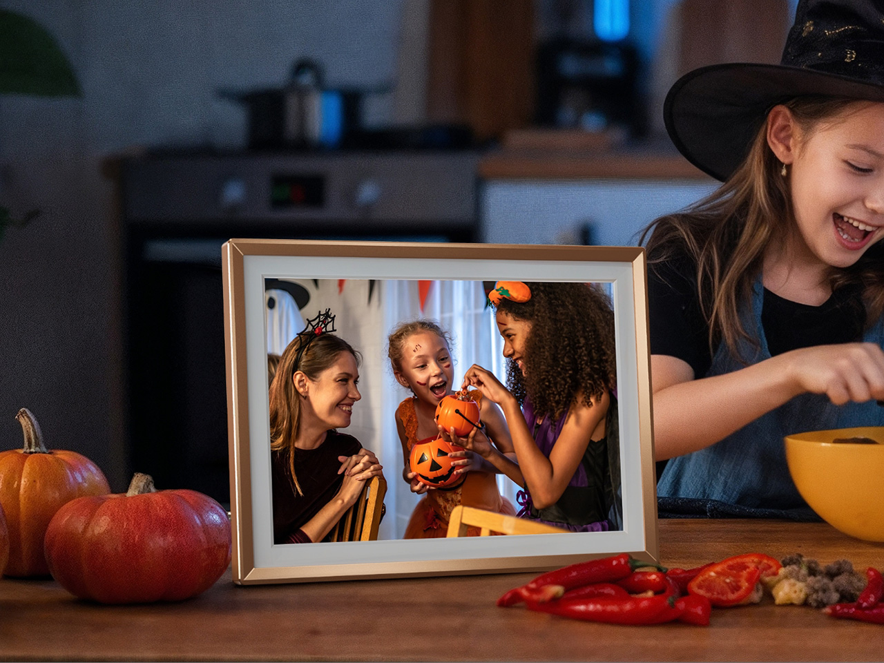Smart Digital Photo Frame，Unlimited cloud storage，Family Sharing，Vintage vinyl，14 inches，
