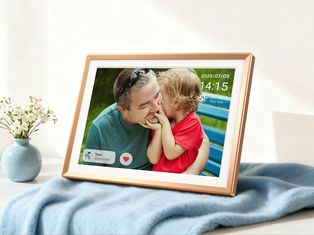 Smart Digital Photo Frame，Unlimited cloud storage，Family Sharing，Vintage vinyl，14 inches，