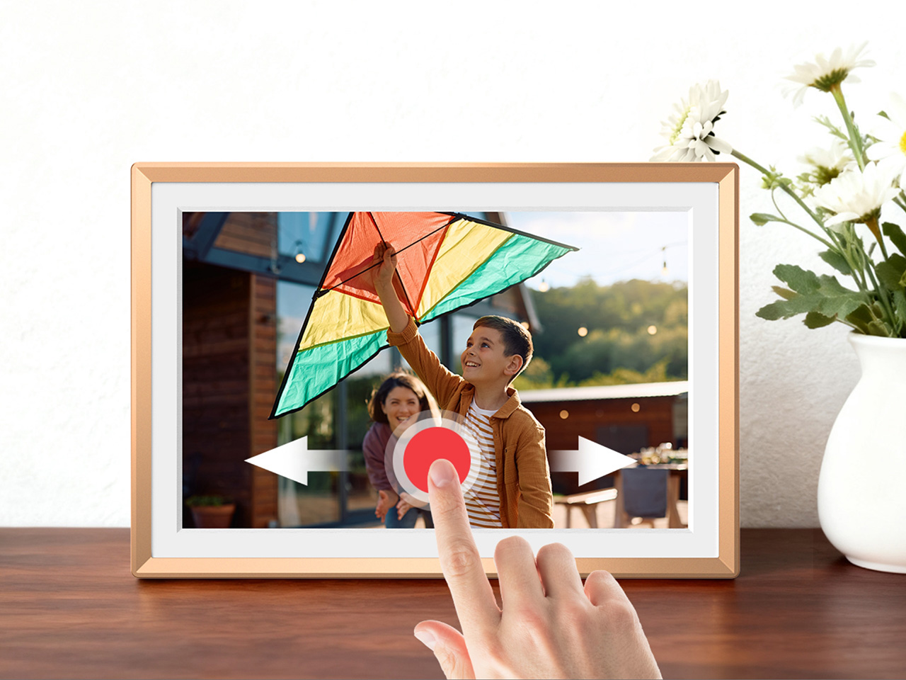 Smart Digital Photo Frame，Unlimited cloud storage，Family Sharing，Vintage vinyl，14 inches，
