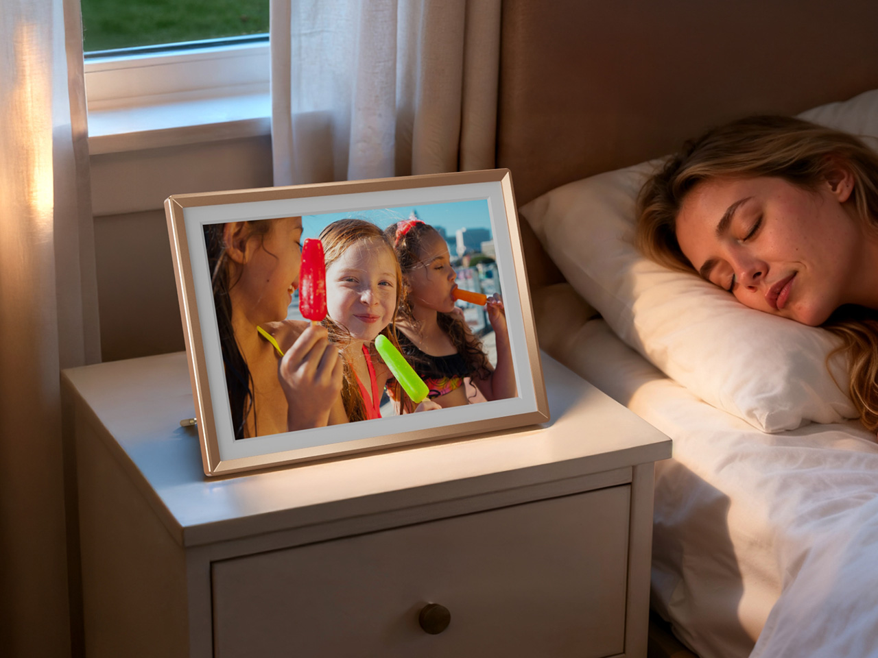 Smart Digital Photo Frame，Unlimited cloud storage，Family Sharing，Vintage vinyl，14 inches，