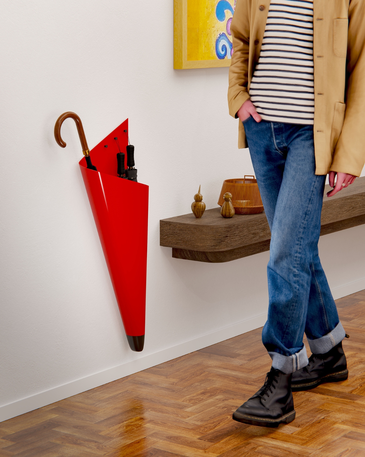 Wall-mounted umbrella stand，Wall storage，geometric sculpture，Porch design，