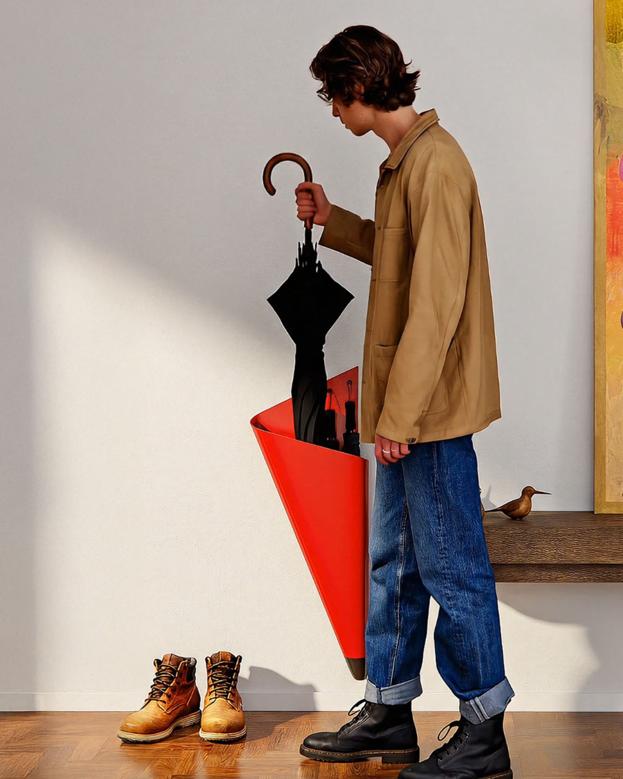 Wall-mounted umbrella stand，Wall storage，geometric sculpture，Porch design，