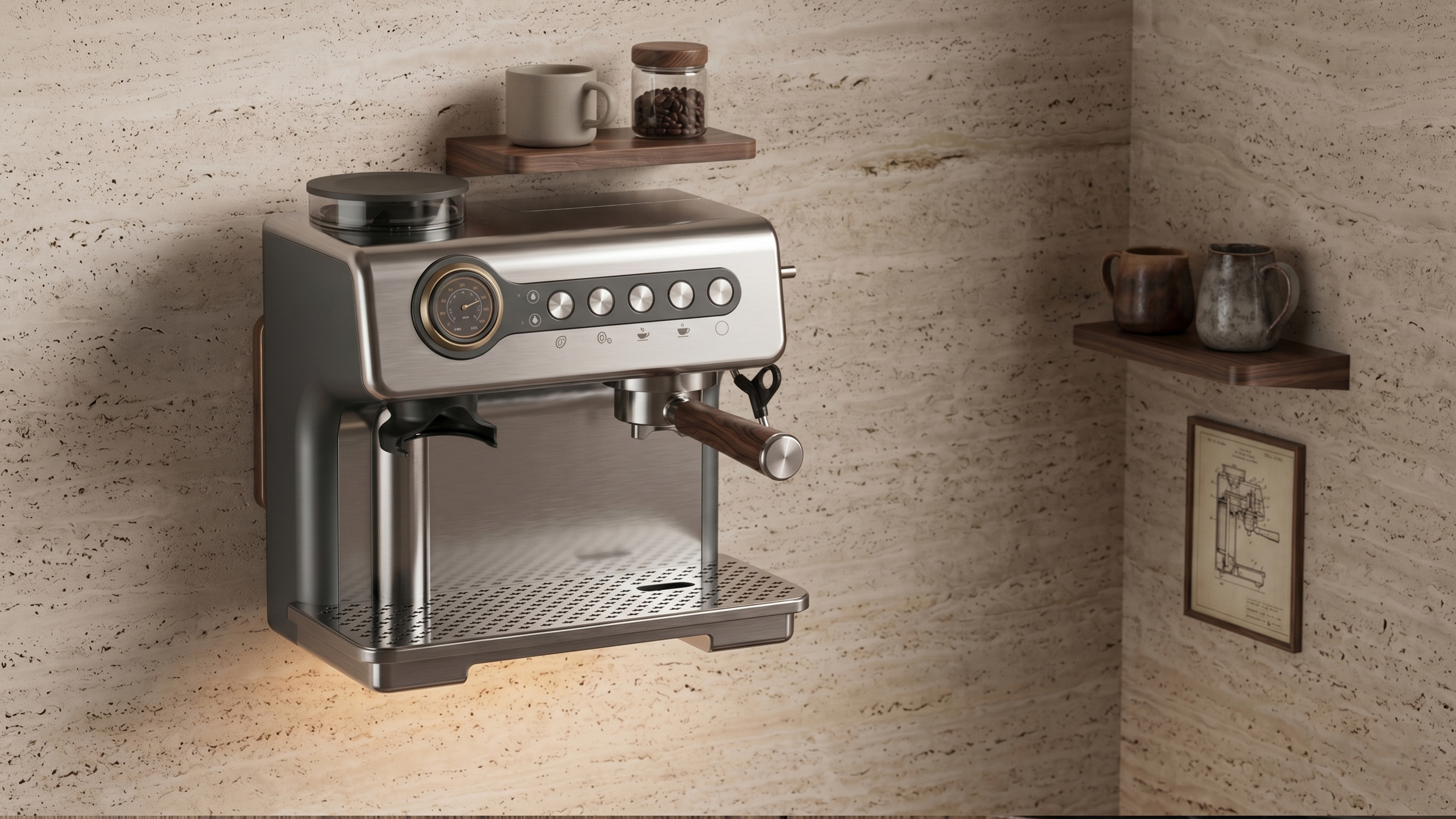 Coffee machine，Italian coffee machine，small home appliances，Wall-mounted coffee machine，Appearance design，product design，industrial design，
