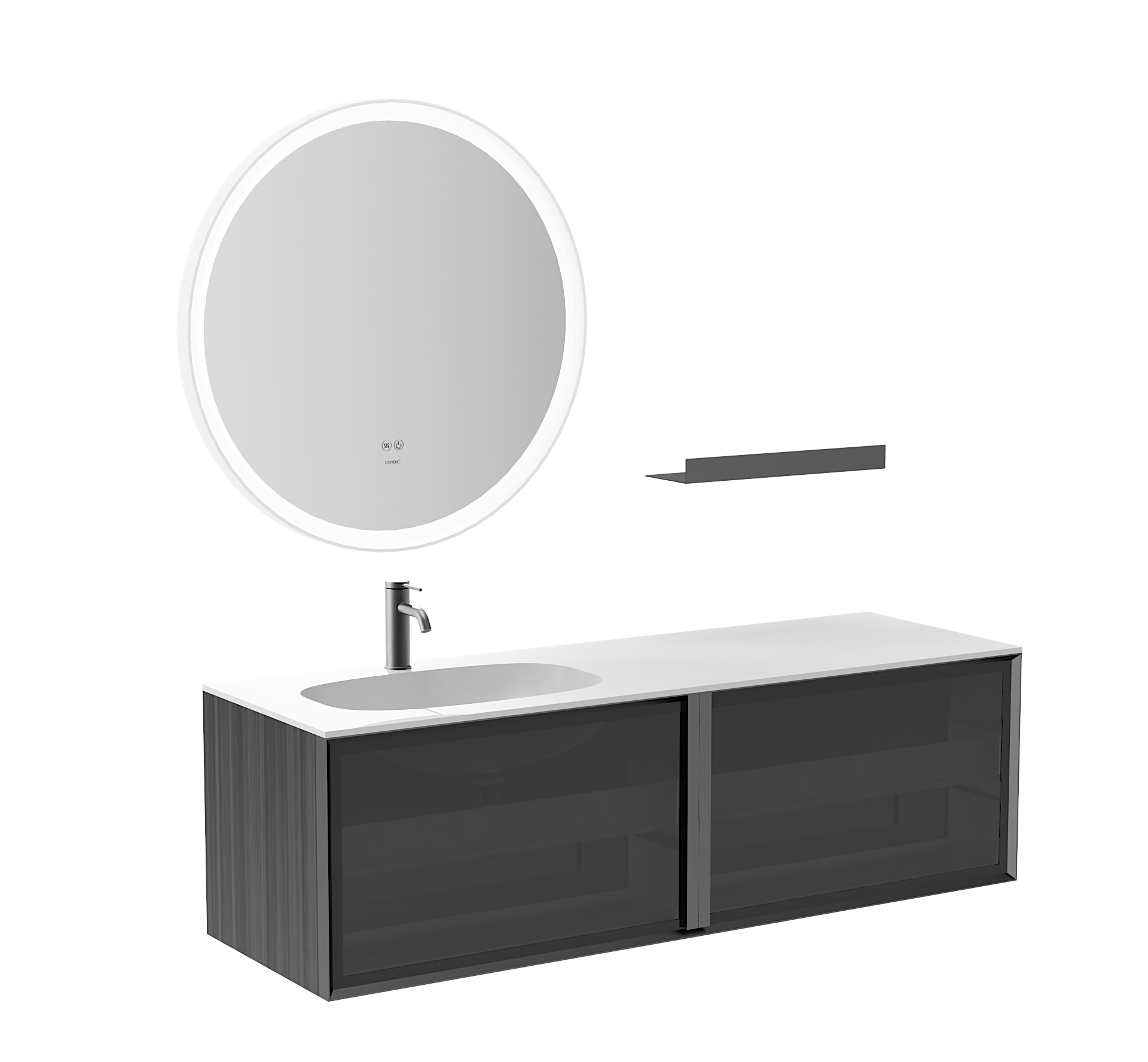 Bathroom Cabinet; Wood Grain; Carved Texture; Glass，