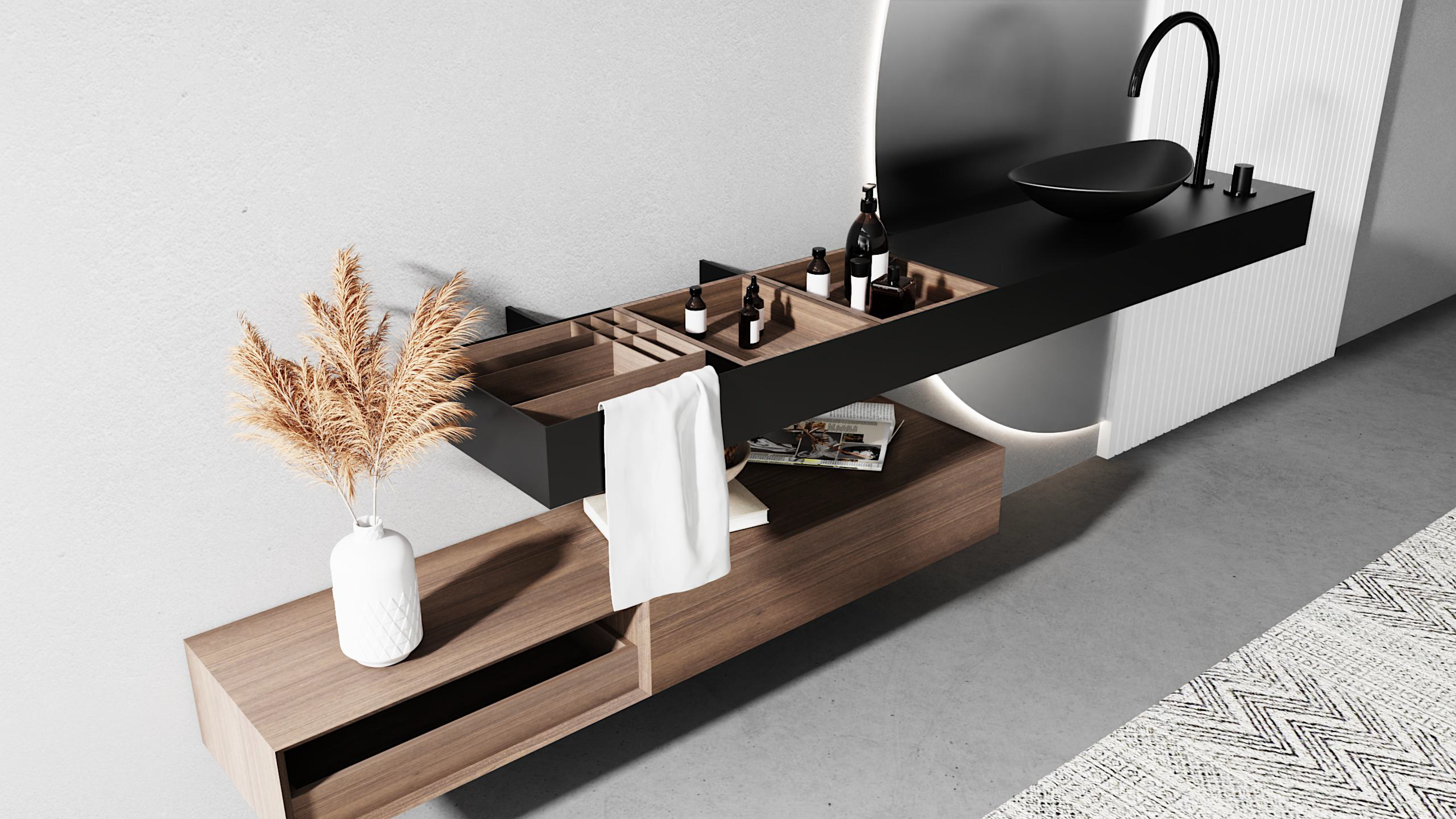 Bathroom cabinet; high-level sense; high-fixed，