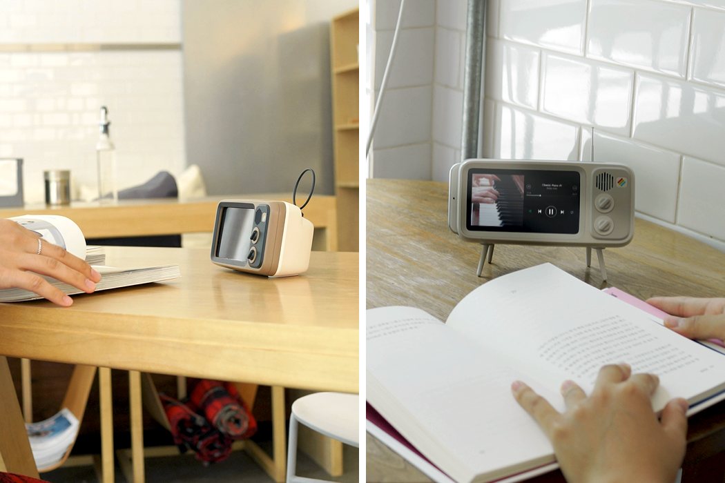 orange，white，Small TV，Mobile phone holder，Retro duck，