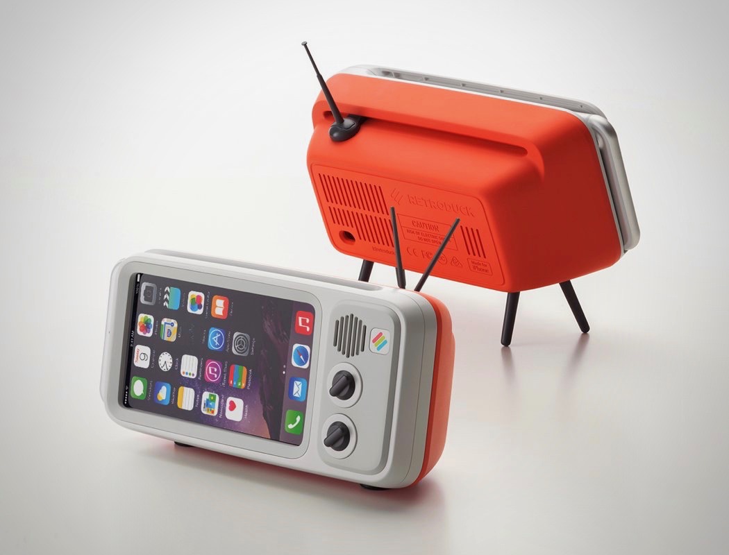 orange，white，Small TV，Mobile phone holder，Retro duck，