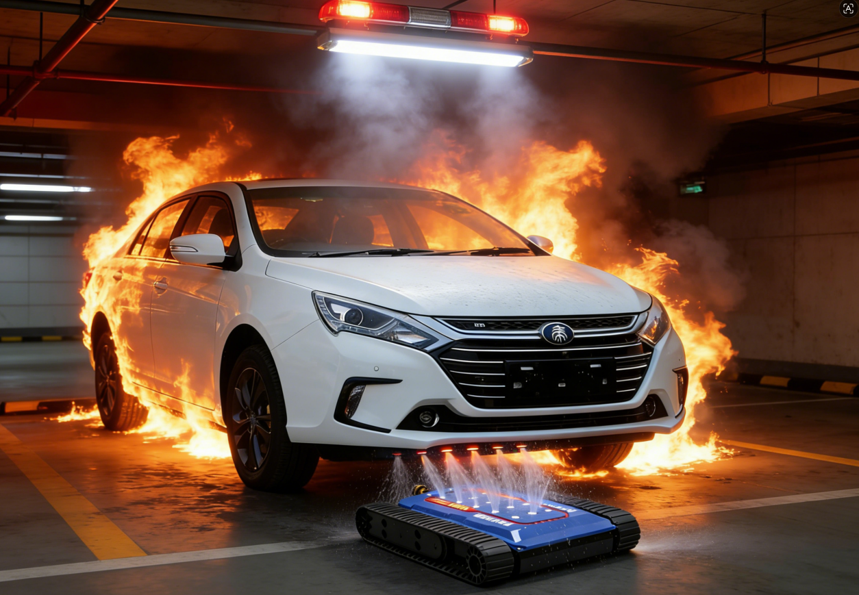 Vehicle chassis cooling fire extinguishing robot，
