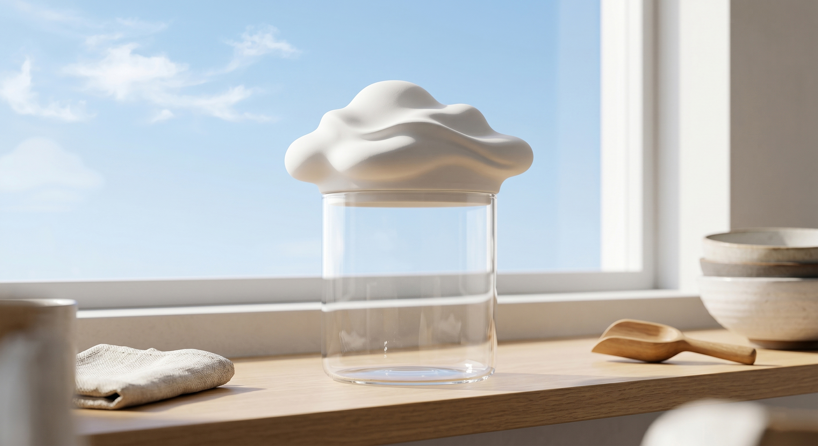 cloud，cloud，Cloud-shaped ceramic lid，Cloud-shaped ceramic lid，product design，product design，Glass storage jar，Glass storage jar，