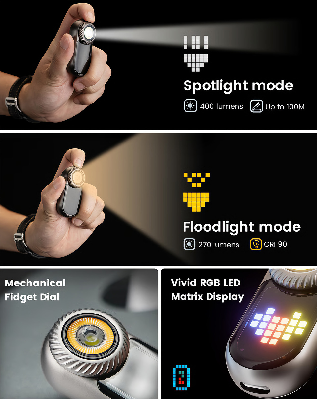 Loop Gear，Mini flashlight，Unzip turntable，Pixel screen，Small game flashlight，