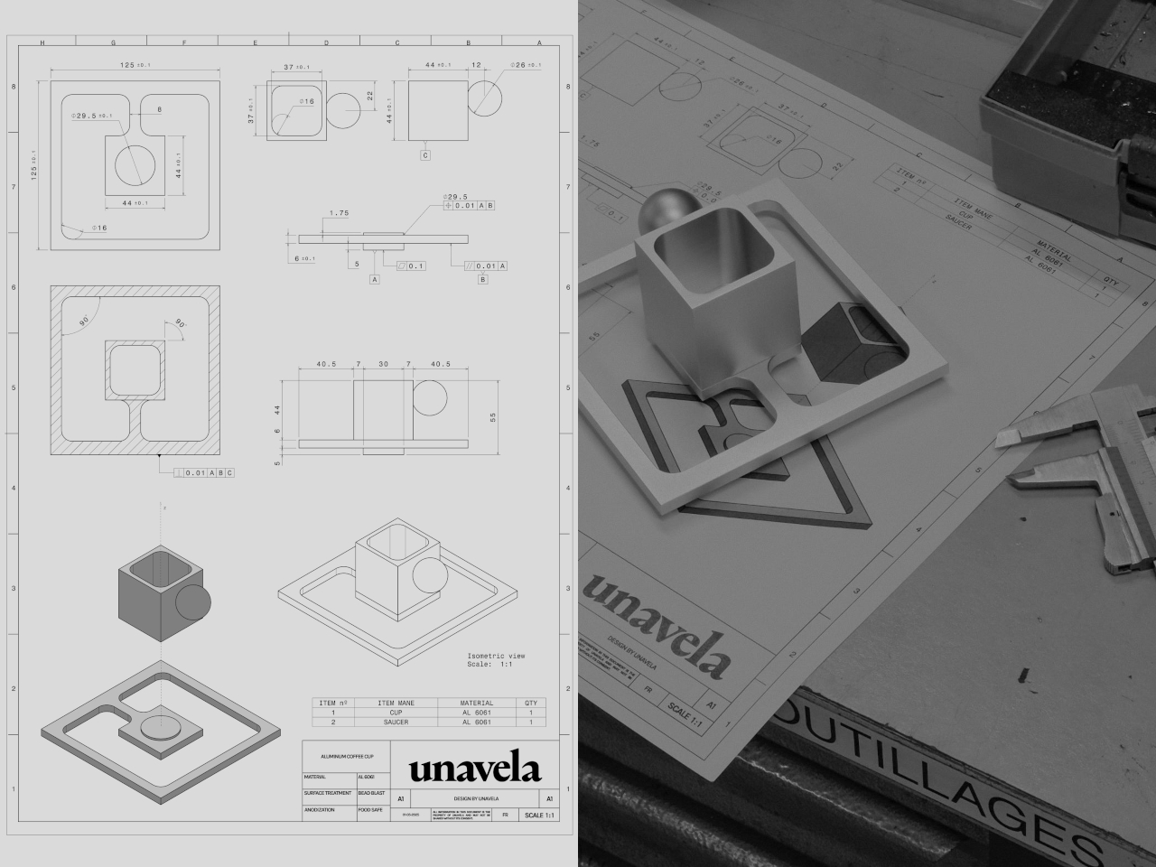 UNAVELA，6061 aluminum，geometric tableware，matte anodized，coffee cup，