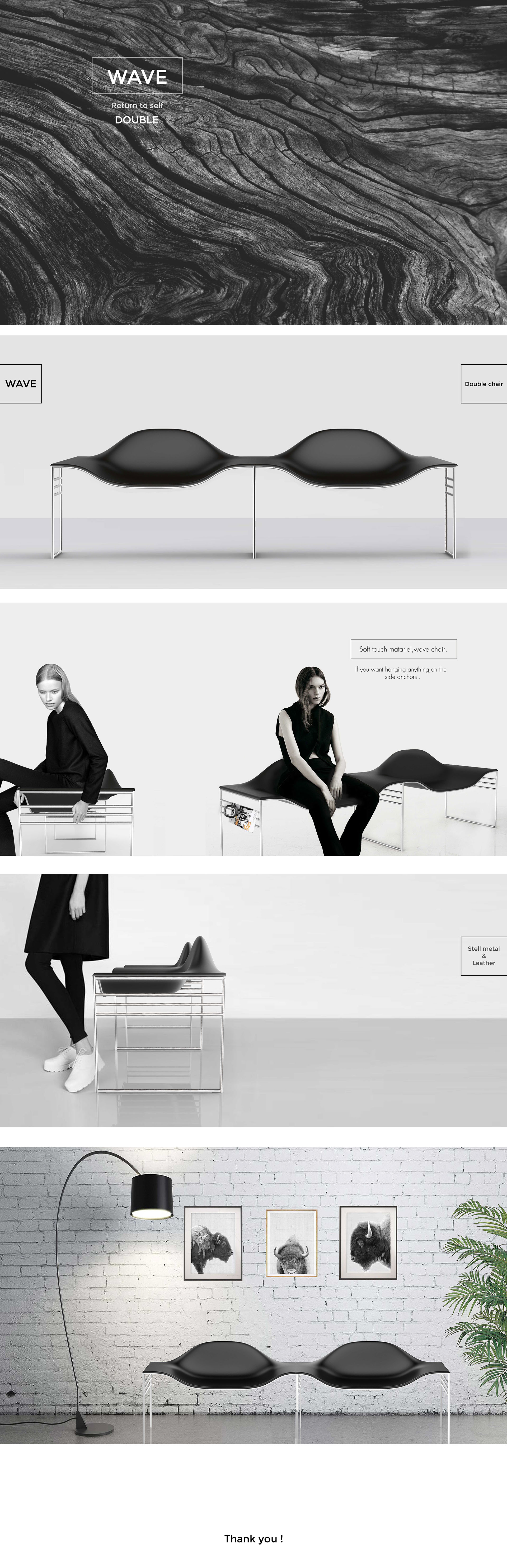 furniture design ，chair，line，Wave double，