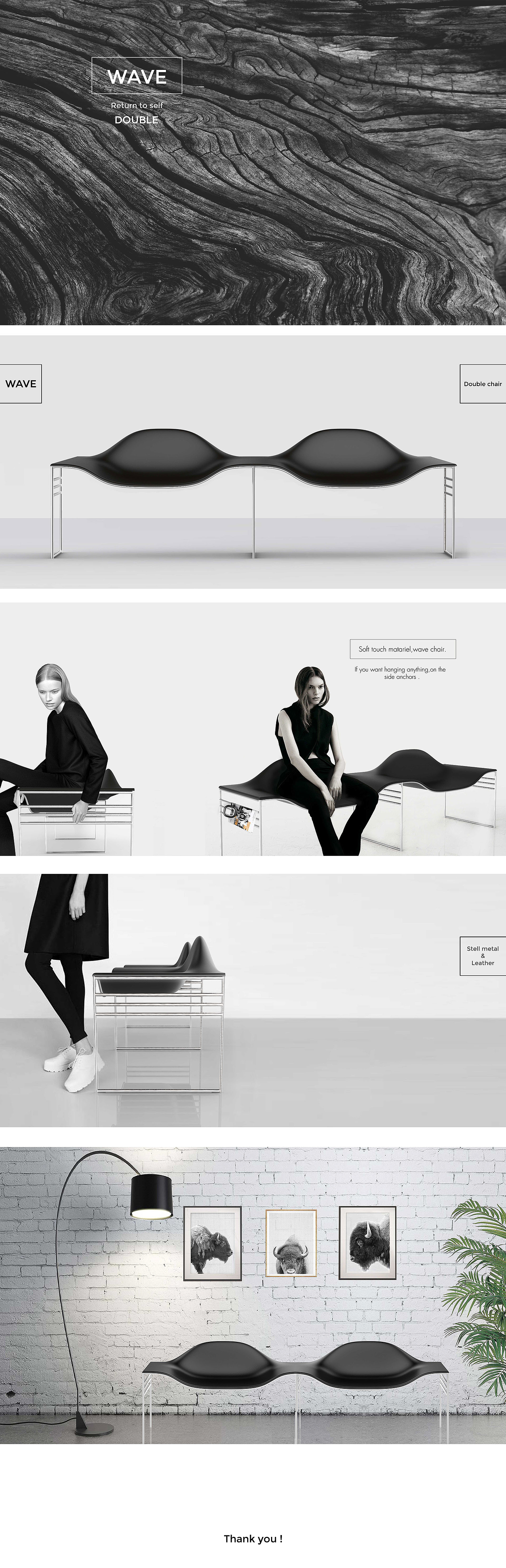 furniture design ，chair，line，Wave double，