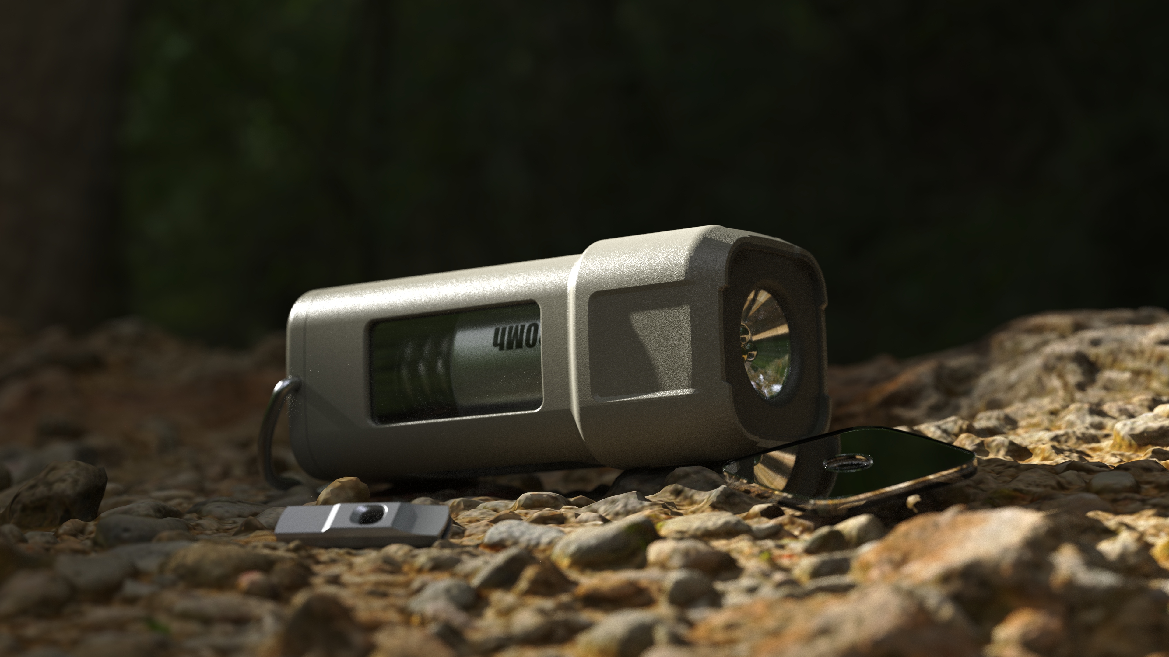Main outdoor light + top emergency distress kit (whistle + mirror)，