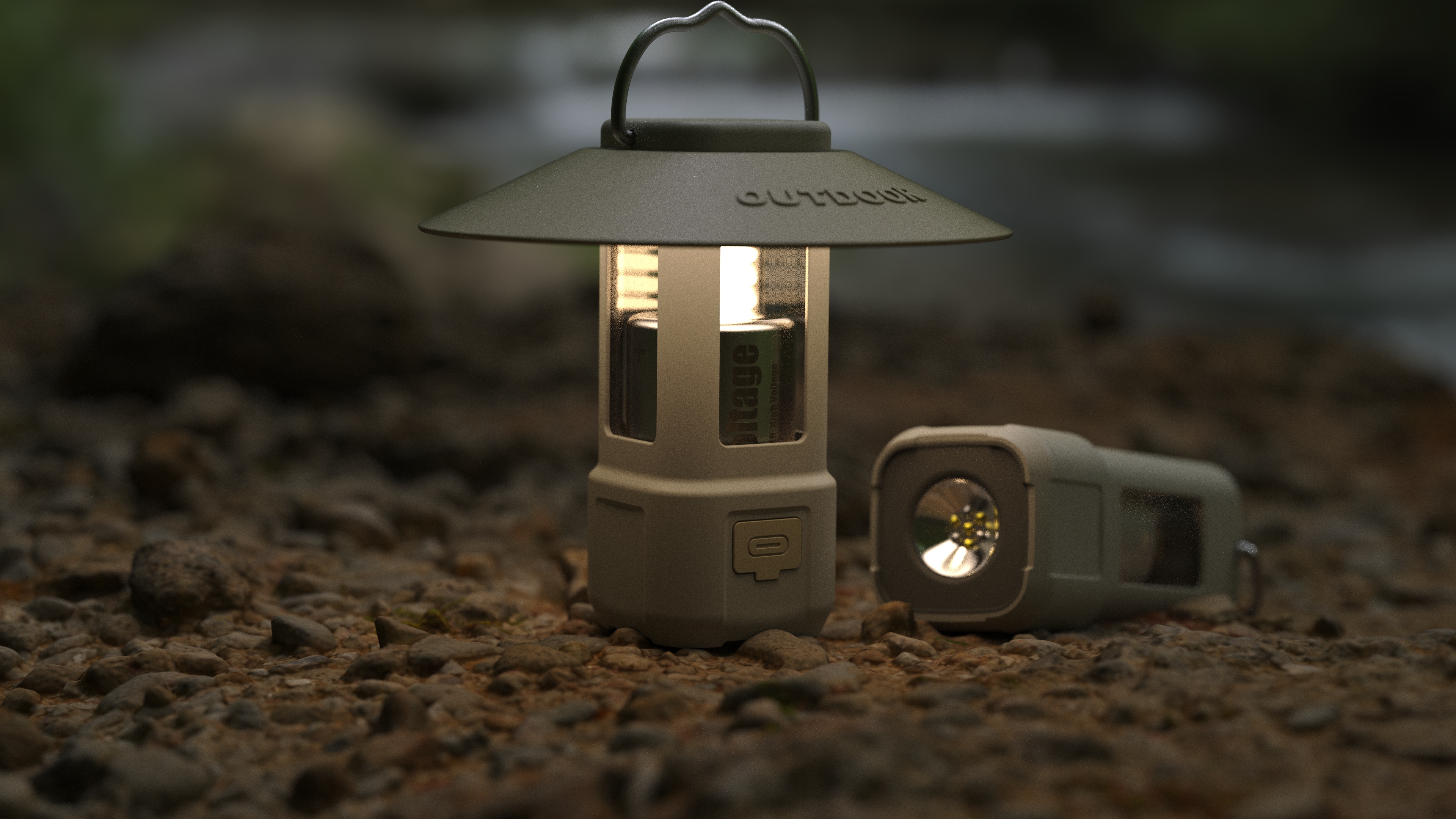 Main outdoor light + top emergency distress kit (whistle + mirror)，