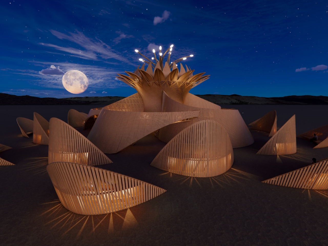 Installation art，Burning man day，Temporary Buildings，Queen of the Night，