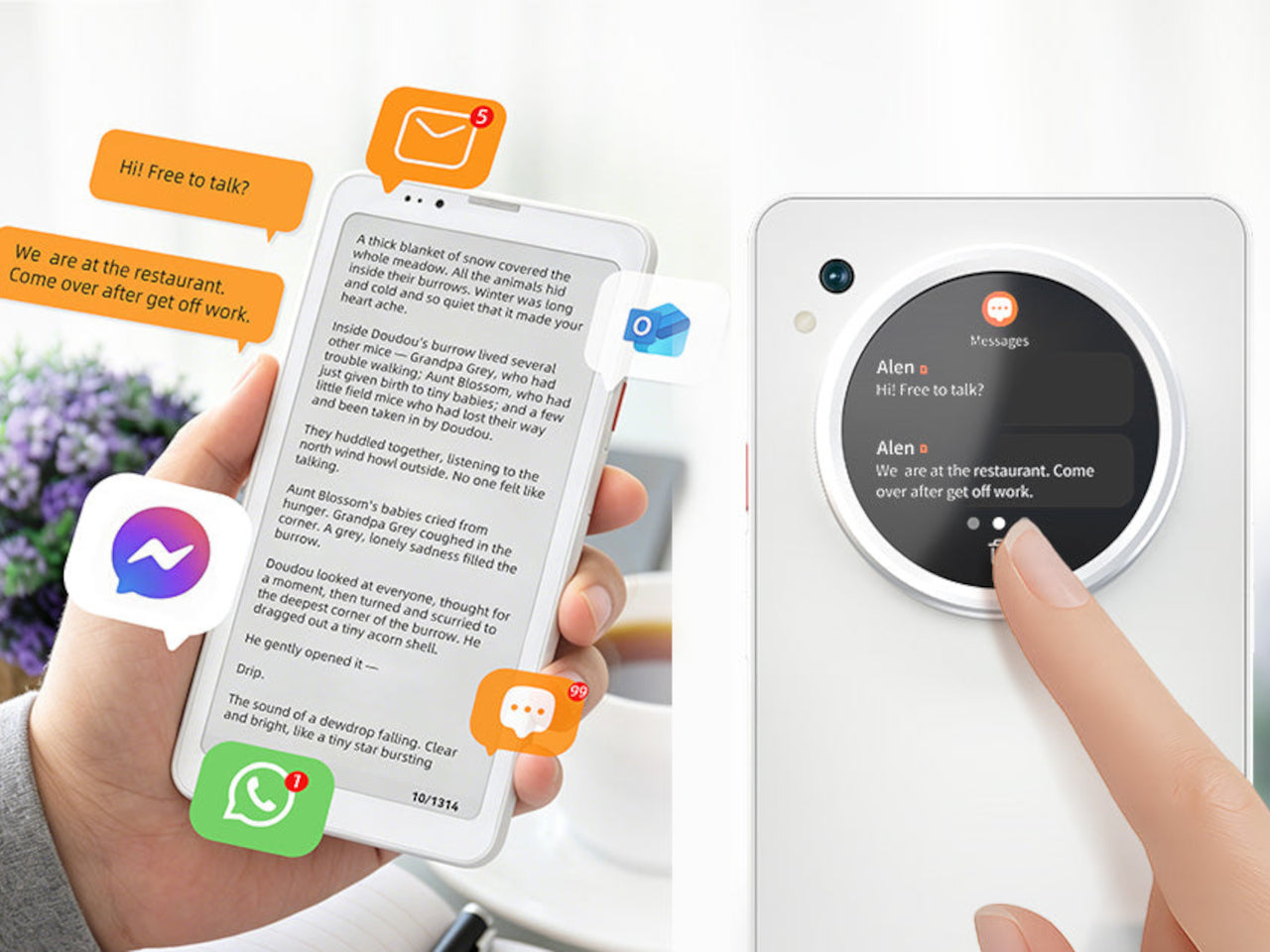Bigme HiBreak Dual，Dual screen mobile phone，Ink screen，Circular LCD，Eye protection mobile phone，