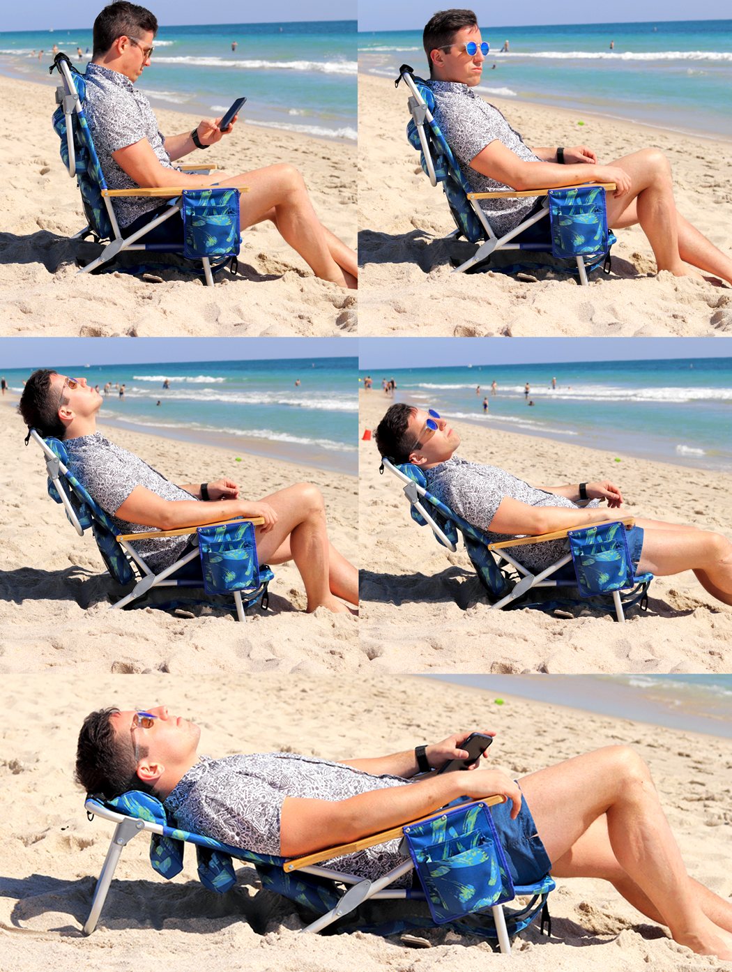 sandy beach，blue，knapsack，chair，Voyage，