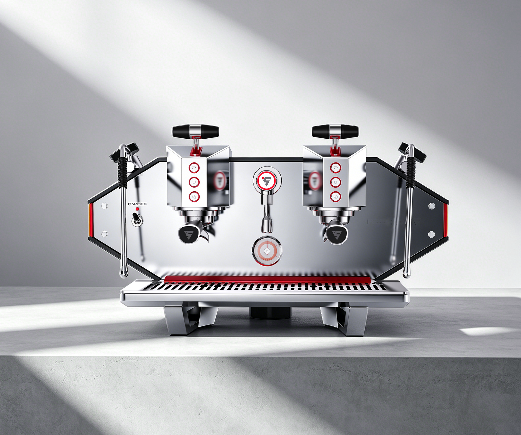 product design，industrial design，Home appliance design，Double head commercial coffee machine，Italian coffee machine，
