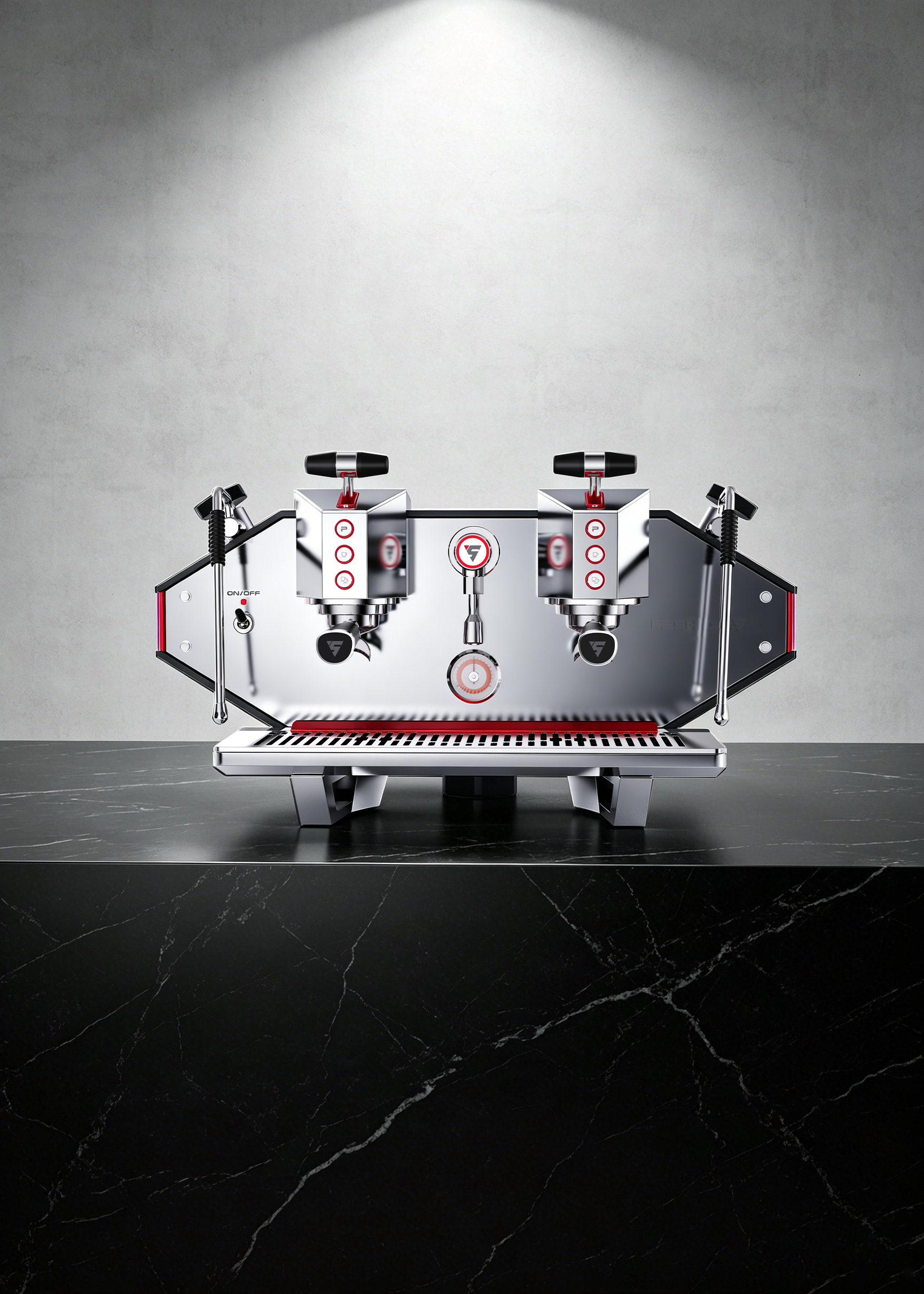 product design，industrial design，Home appliance design，Double head commercial coffee machine，Italian coffee machine，