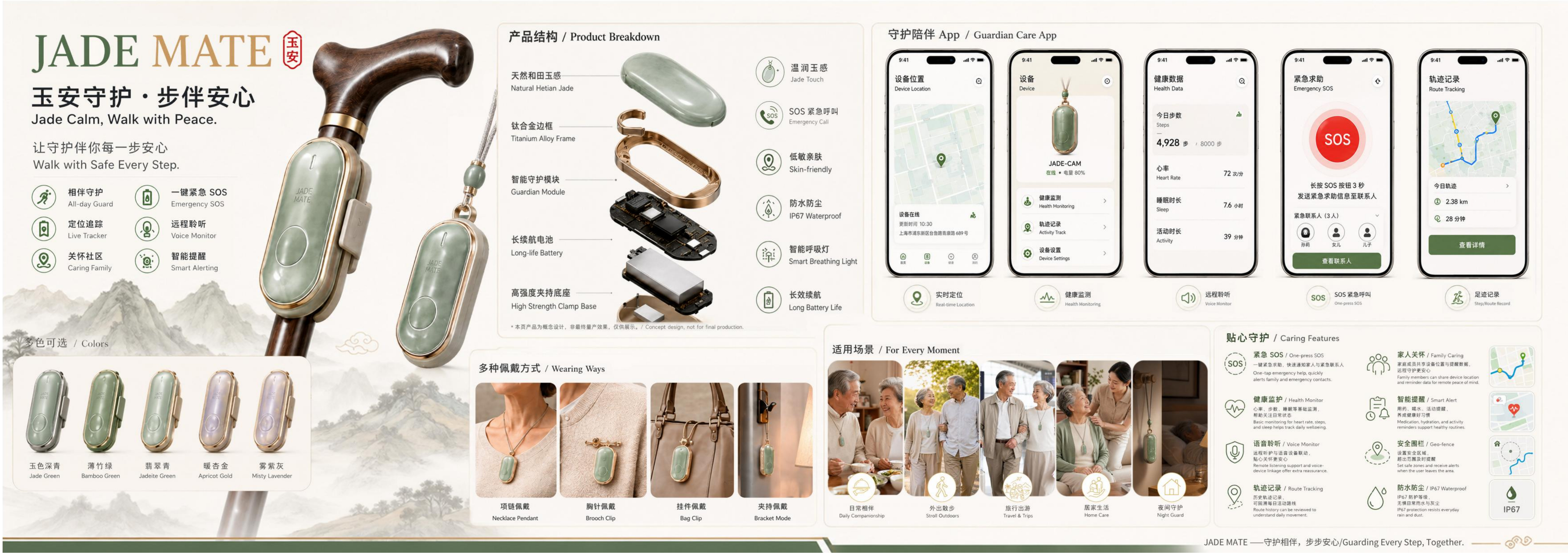 children，the elderly，self-defense and fall prevention，Wearable device，outdoor sport，Outdoor Rescue，Unique female，General design，