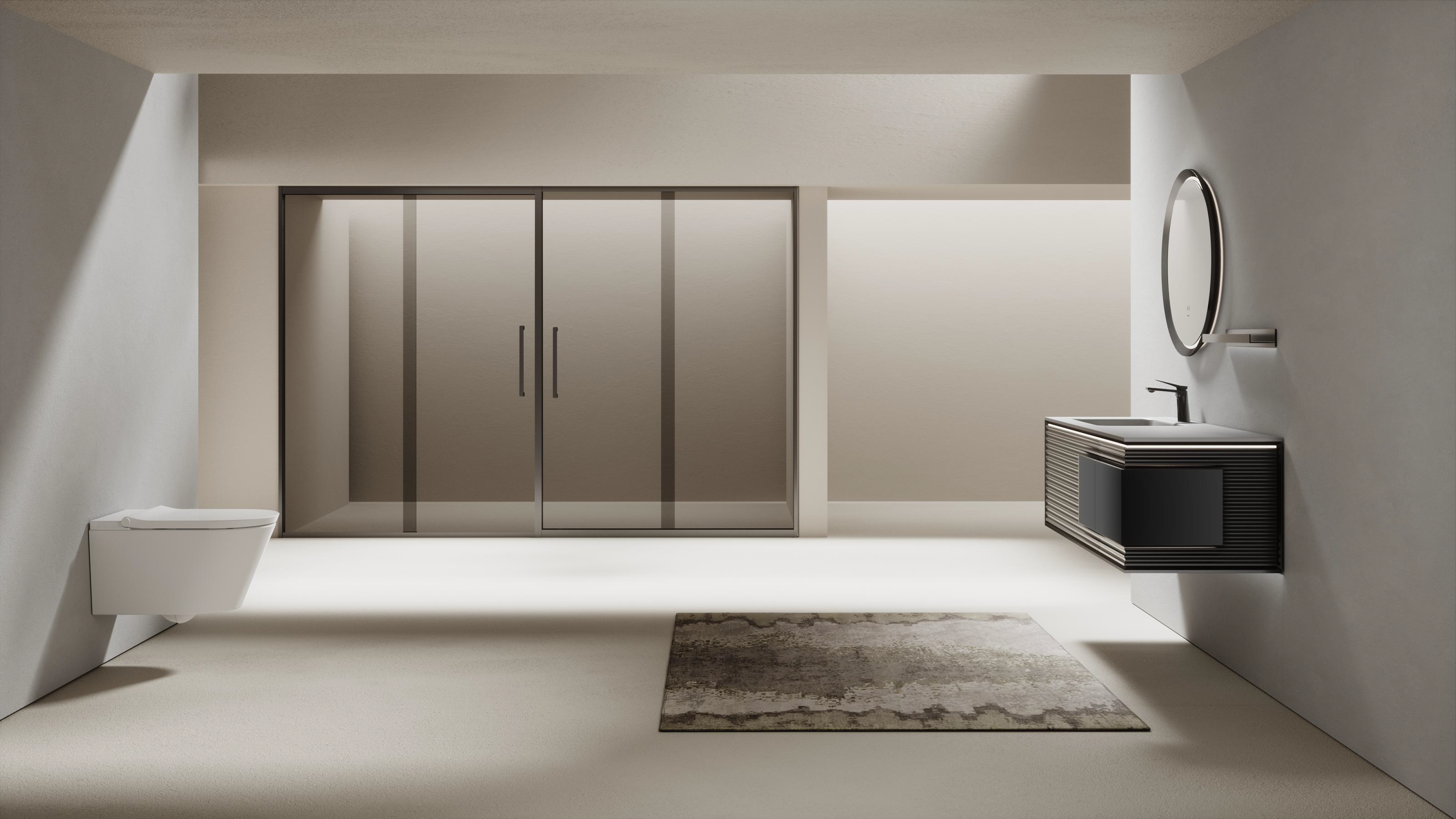 Bathroom cabinet; High-fixed; Minimal; Bathroom; Light luxury，