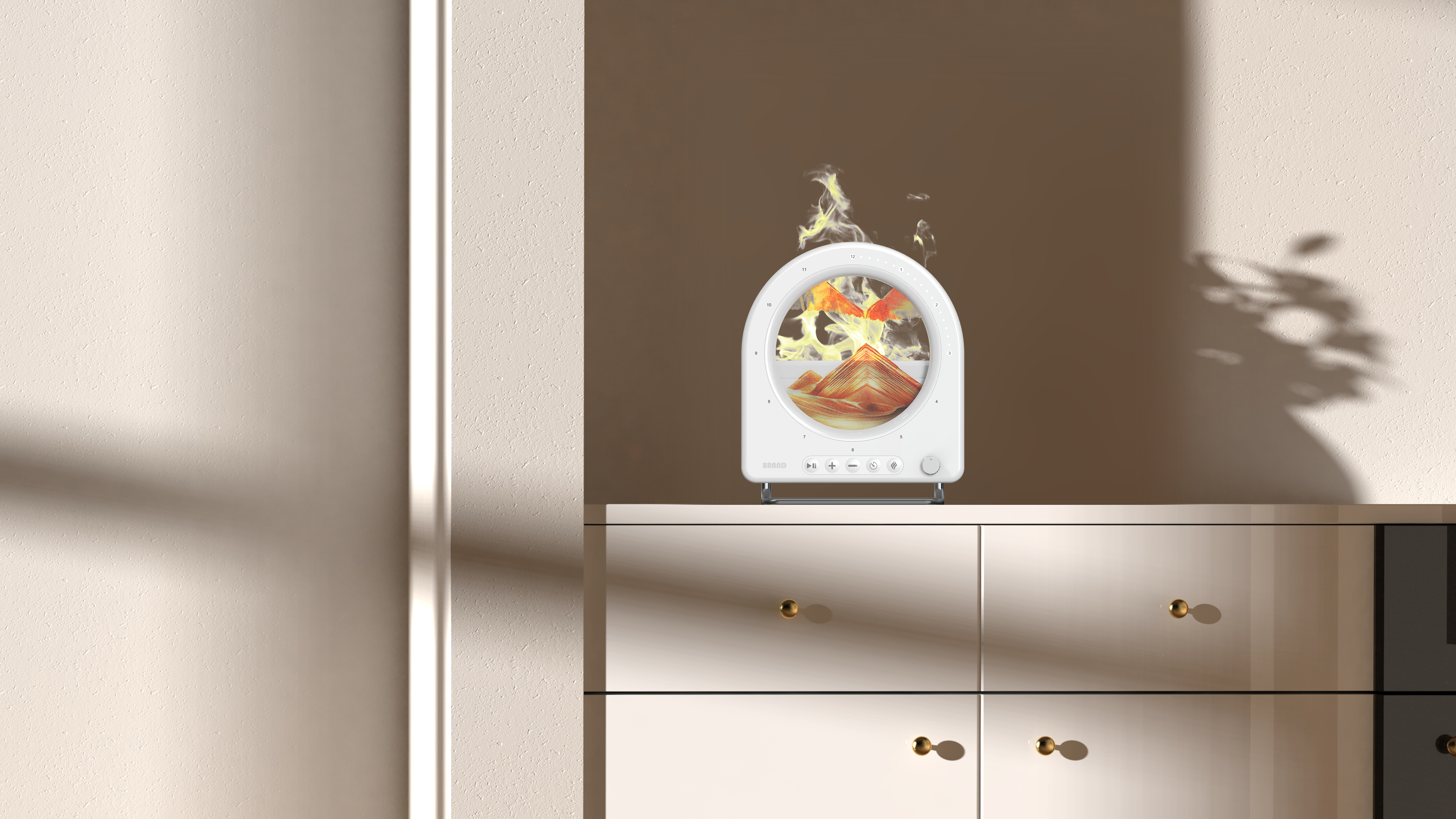 Desktop small humidifier，Simulation flame quicksand ornaments，Bedroom atmosphere night light，Home humidification fragrance good things，