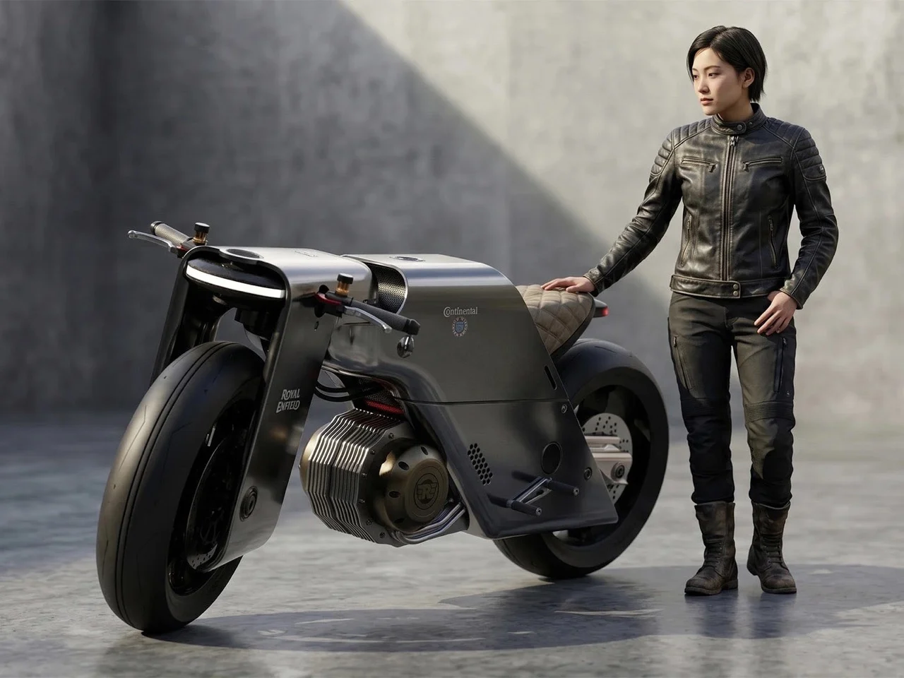 Concept motorcycle，Cafe Racer，Firearms Inspiration，aviation geometric design language，Royal Enfield，