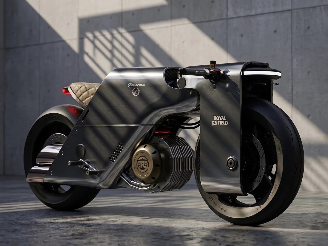 Concept motorcycle，Cafe Racer，Firearms Inspiration，aviation geometric design language，Royal Enfield，