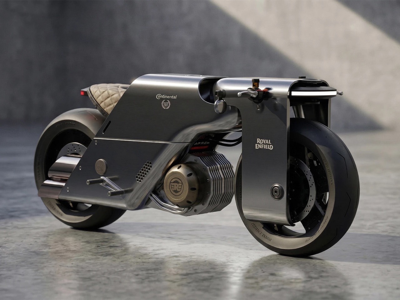 Concept motorcycle，Cafe Racer，Firearms Inspiration，aviation geometric design language，Royal Enfield，