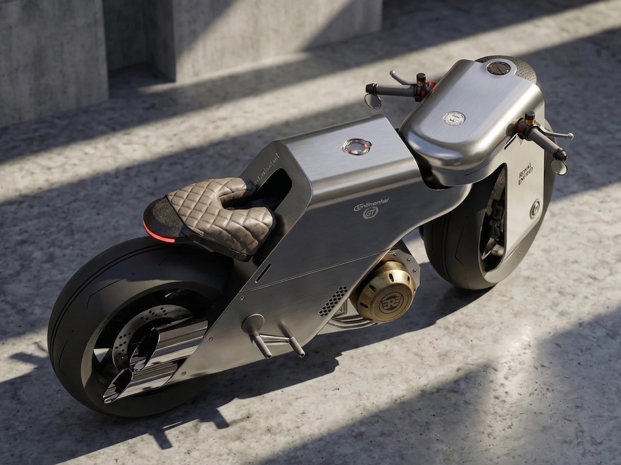 Concept motorcycle，Cafe Racer，Firearms Inspiration，aviation geometric design language，Royal Enfield，