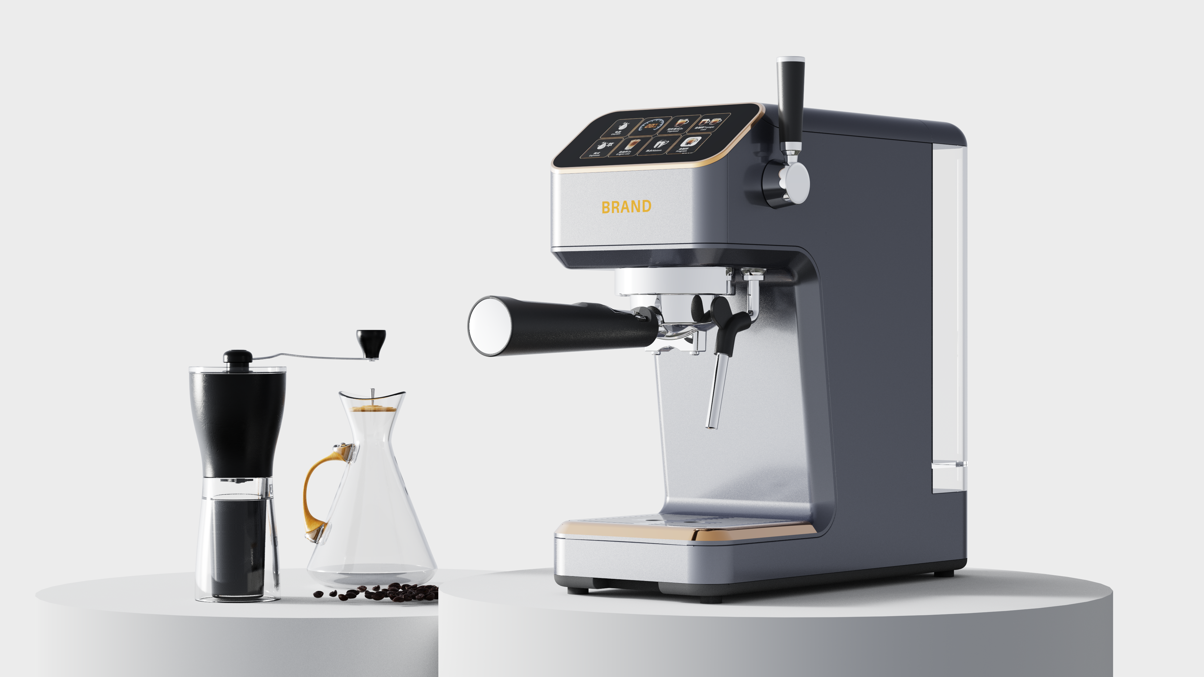 Semi automatic coffee machine，One Environment Industrial Design，Product designer，Appearance design，Coffee machine，Automatic coffee machine，Shunde Design，Zhongshan Design，