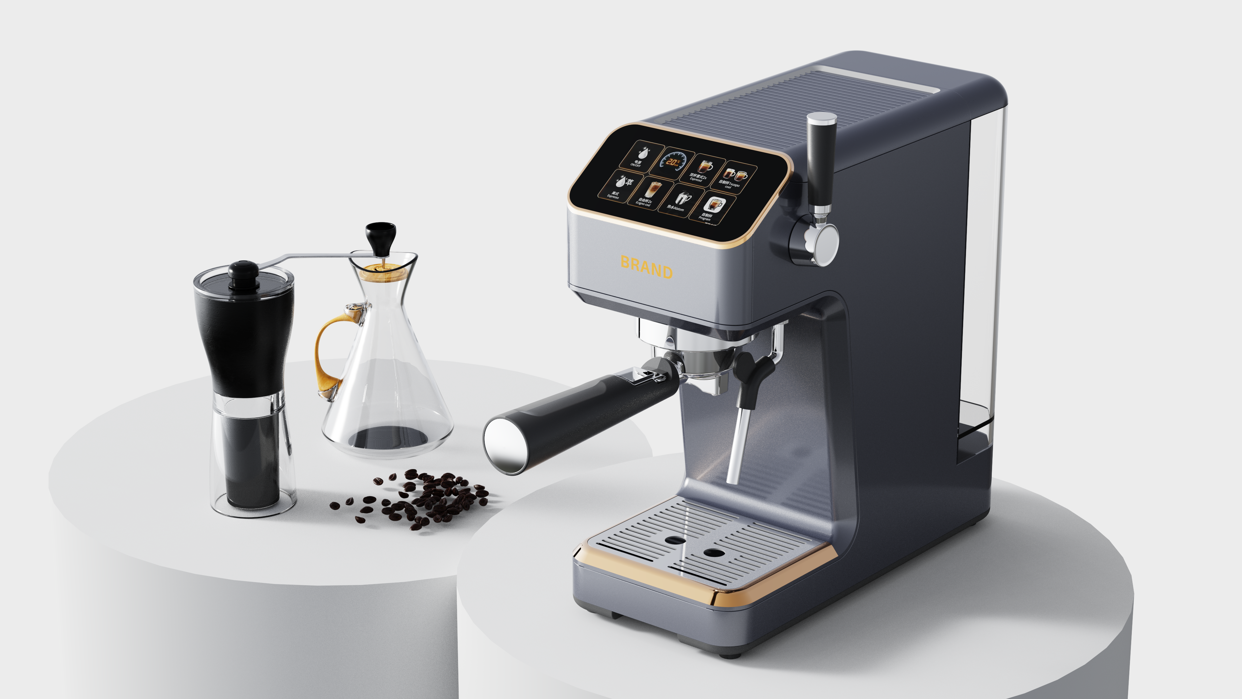 Semi automatic coffee machine，One Environment Industrial Design，Product designer，Appearance design，Coffee machine，Automatic coffee machine，Shunde Design，Zhongshan Design，