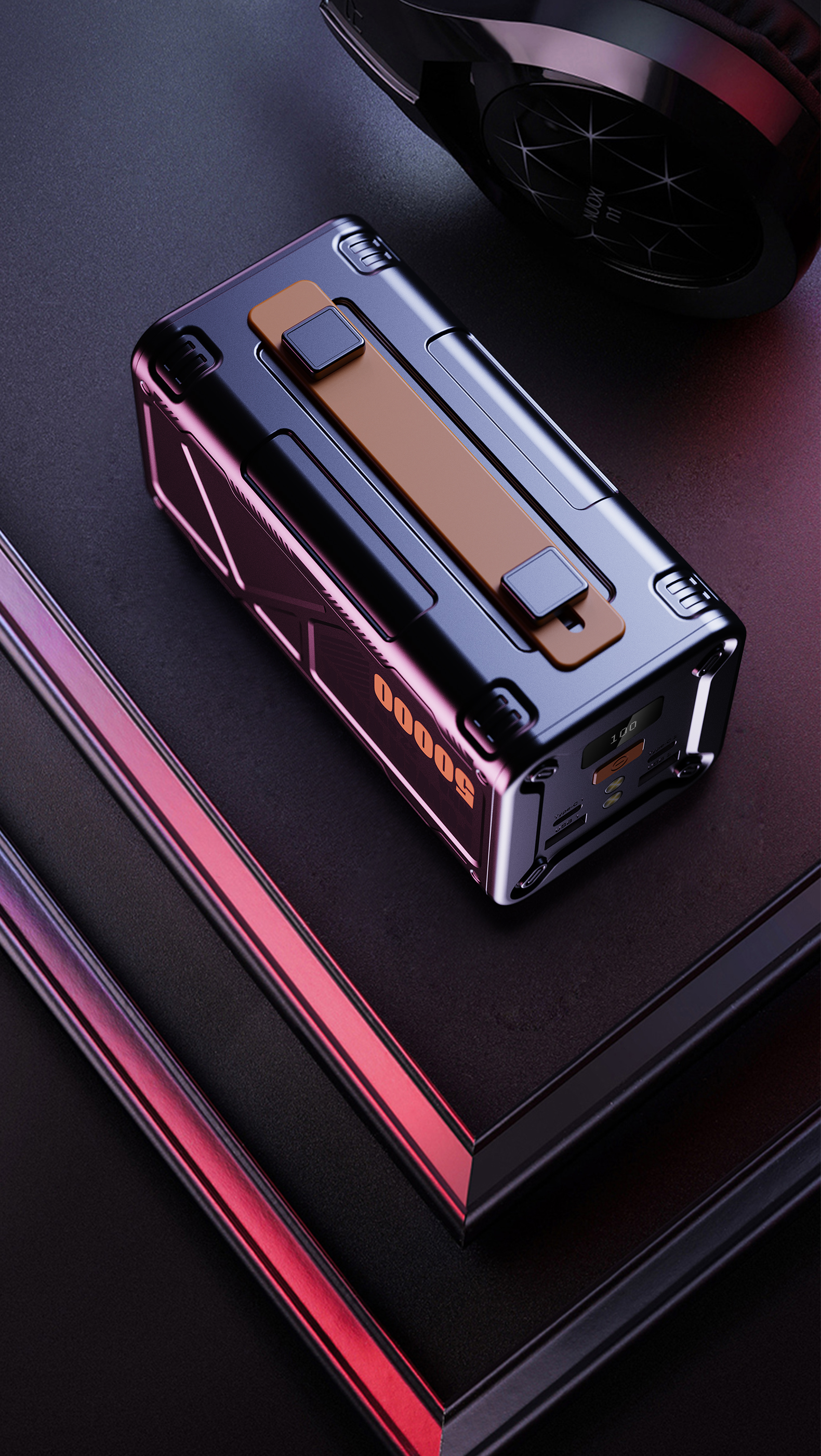 Outdoor mobile power supply，50000mAh battery，Outdoor emergency flashlight，Portable handle，Mecha wind，Industrial wind，Color contrast design，100W bidirectional fast charge，