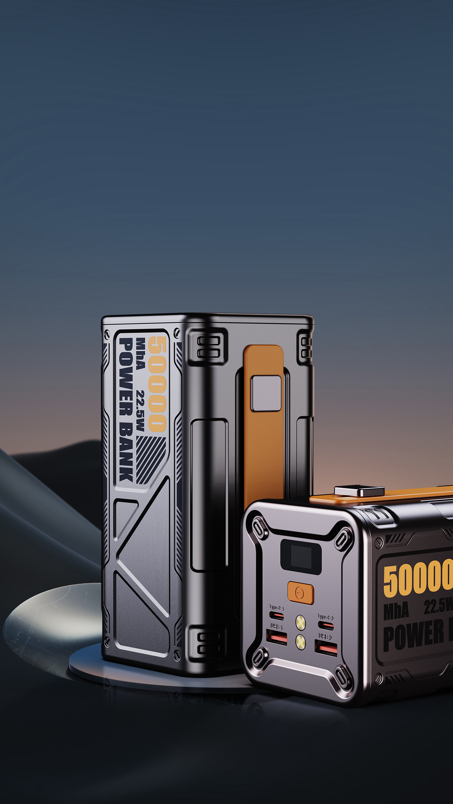 Outdoor mobile power supply，50000mAh battery，Outdoor emergency flashlight，Portable handle，Mecha wind，Industrial wind，Color contrast design，100W bidirectional fast charge，