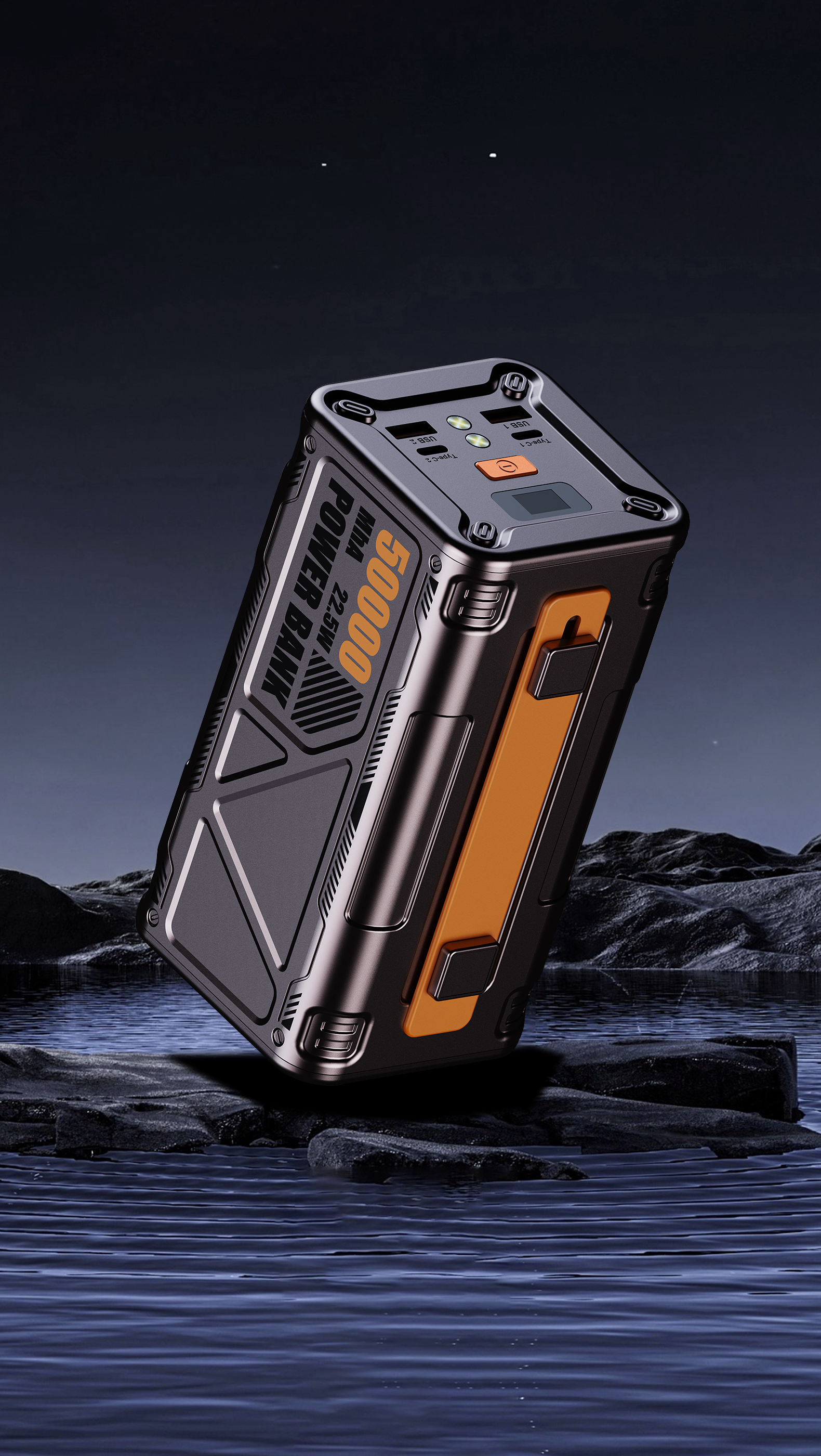 Outdoor mobile power supply，50000mAh battery，Outdoor emergency flashlight，Portable handle，Mecha wind，Industrial wind，Color contrast design，100W bidirectional fast charge，