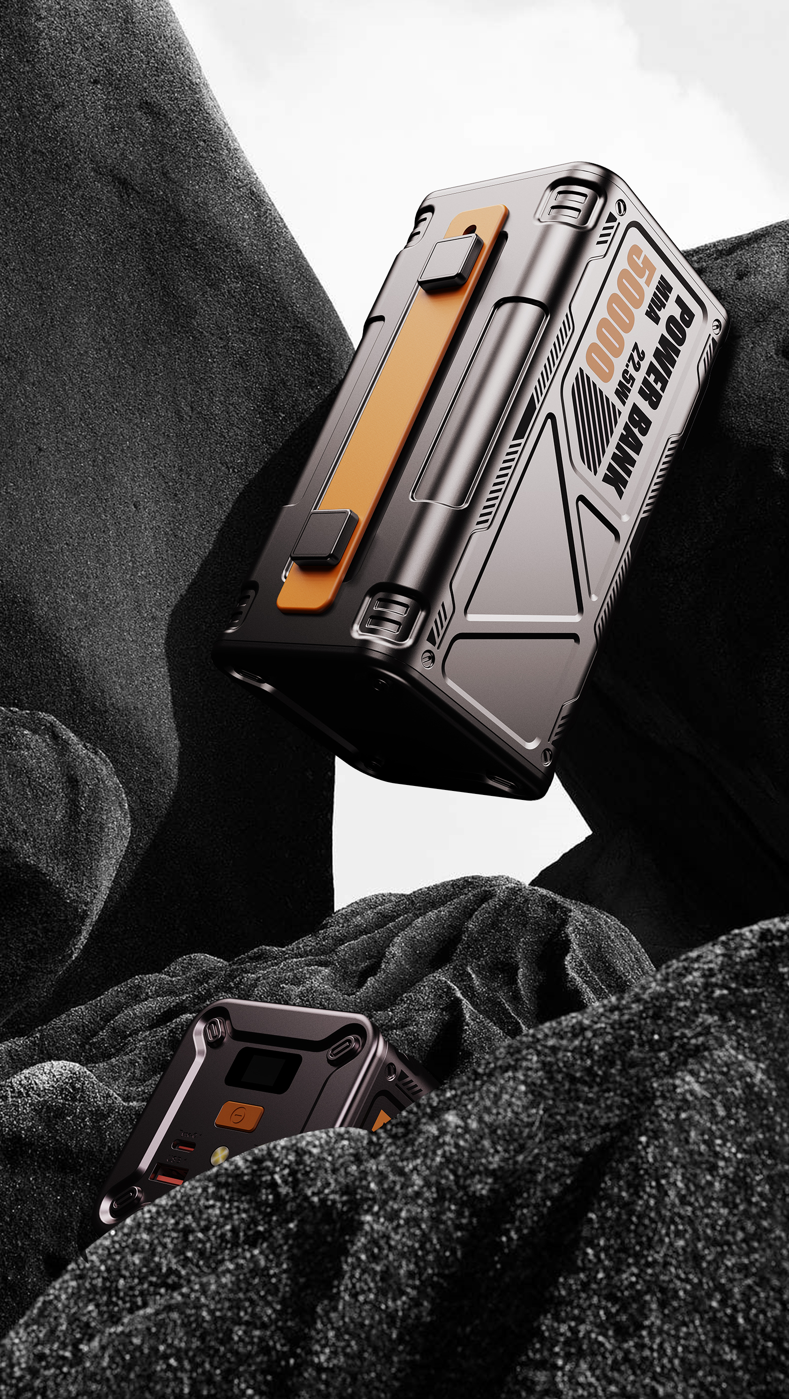 Outdoor mobile power supply，50000mAh battery，Outdoor emergency flashlight，Portable handle，Mecha wind，Industrial wind，Color contrast design，100W bidirectional fast charge，