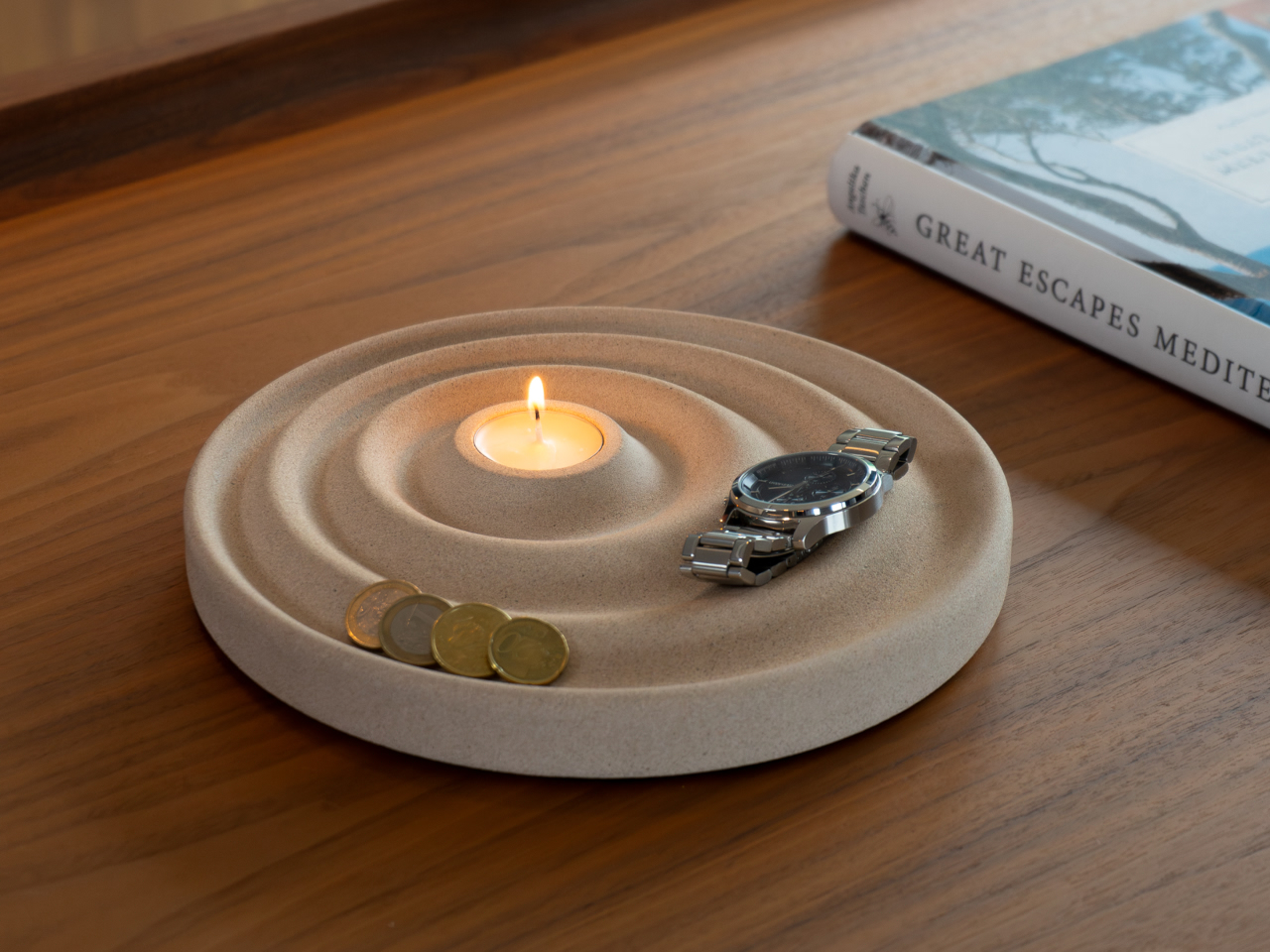 Delicato Tray，Oftwise，Storage tray，Sustainable Stone，Integrated candle holder，
