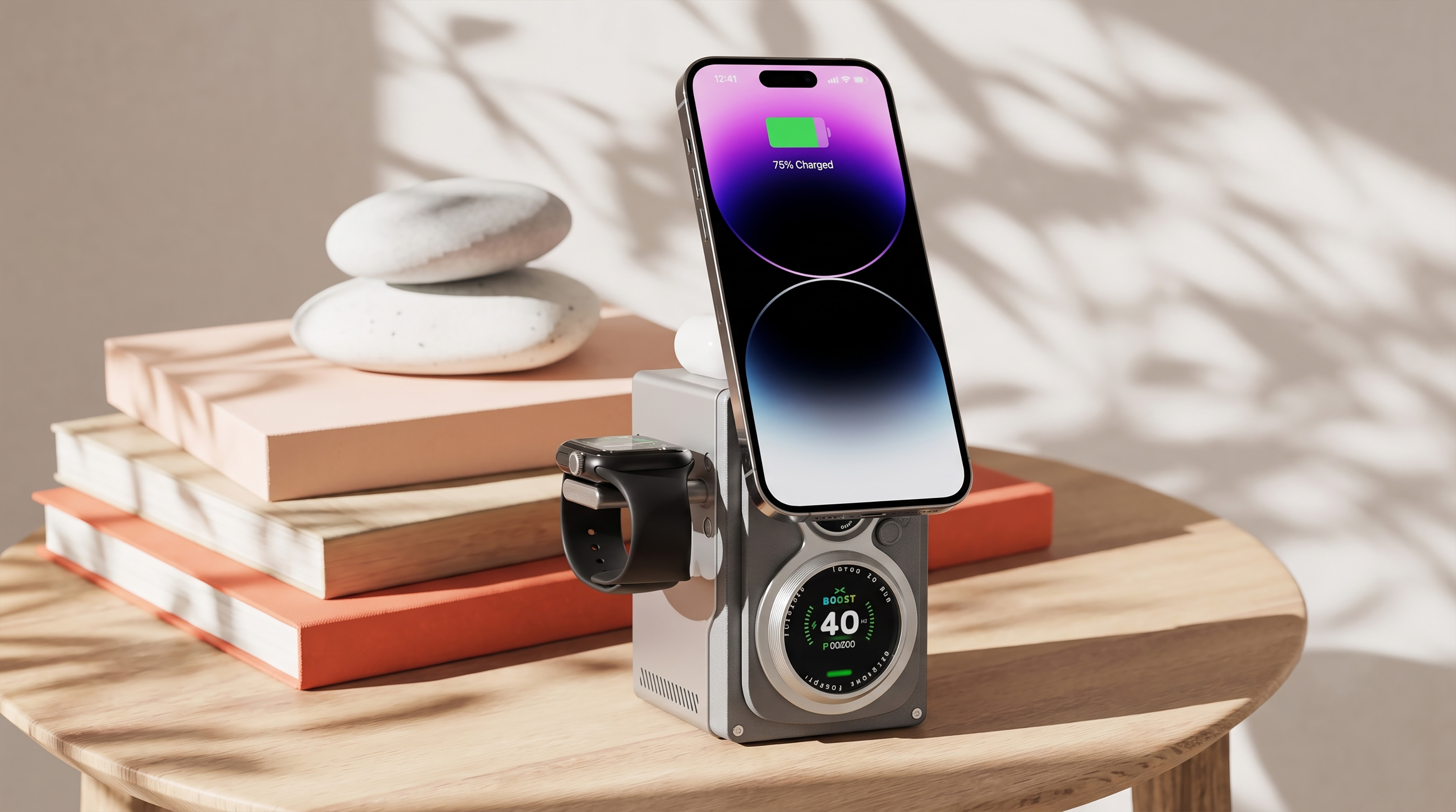 Three in one wireless charging，Desktop charging，Retro camera，Future machinery，