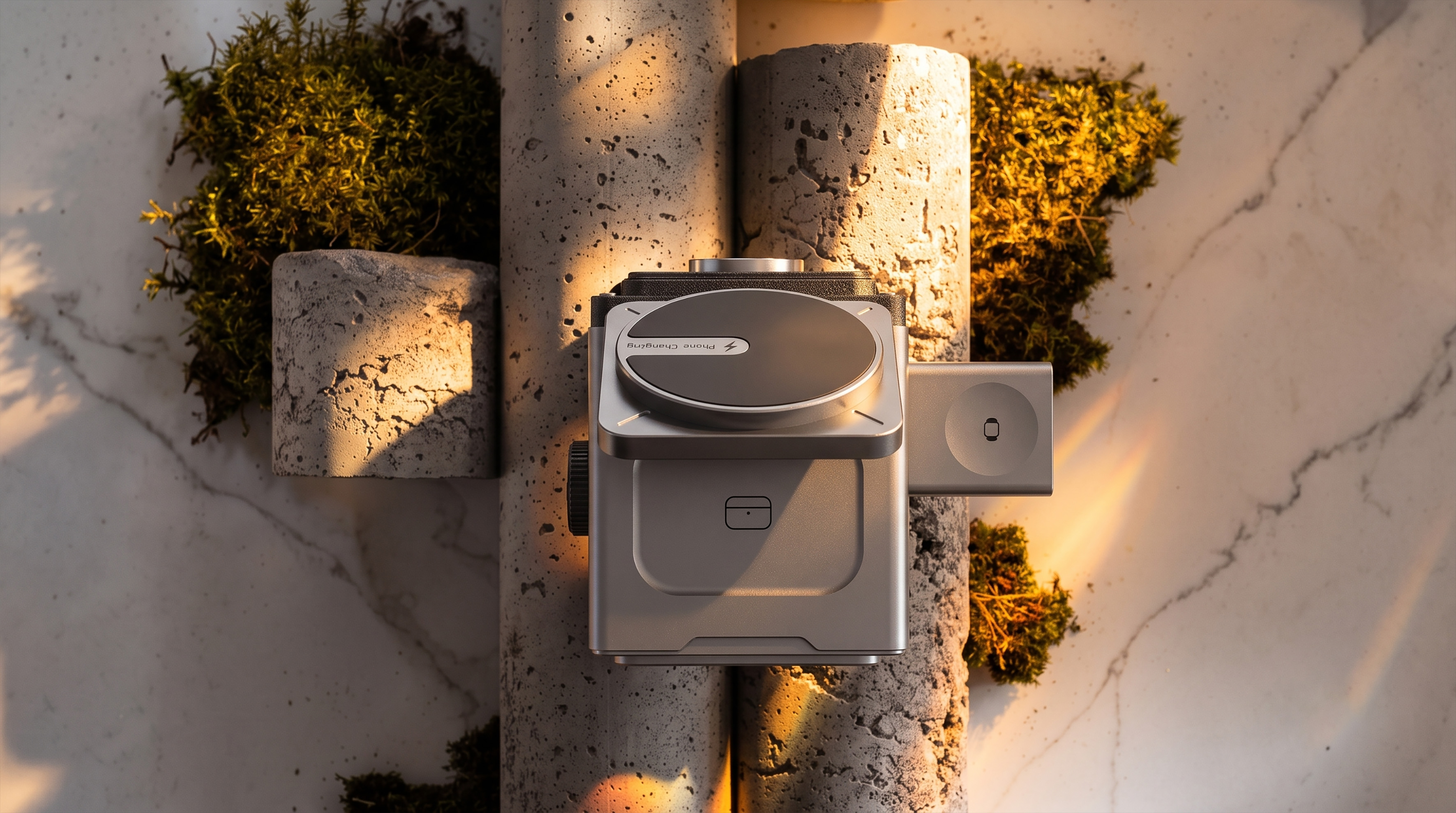 Three in one wireless charging，Desktop charging，Retro camera，Future machinery，