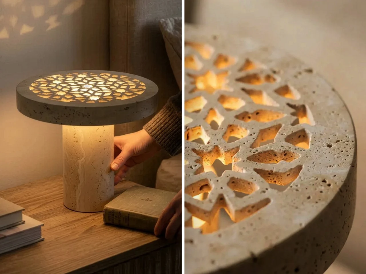 travertine，Sukun，decorative stone carving，water knife cutting，Rechargeable atmosphere lamp，